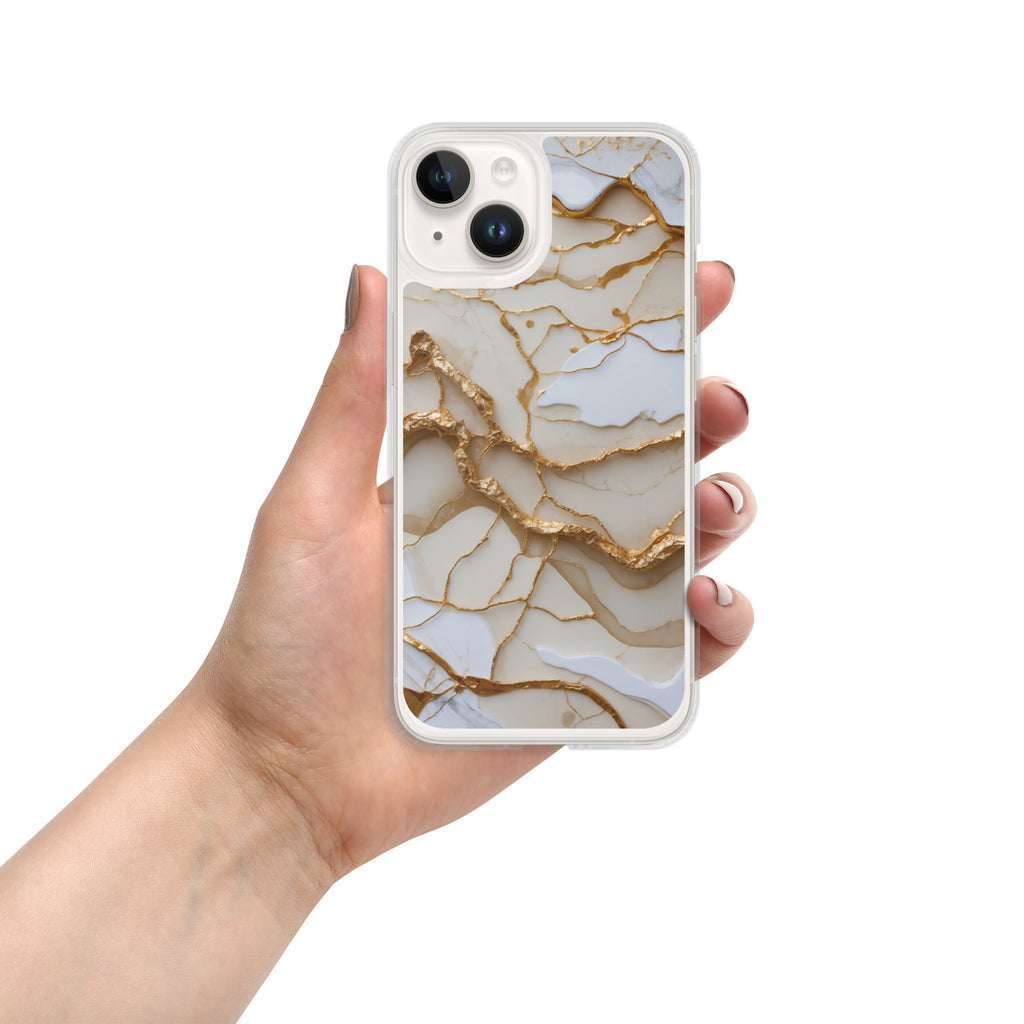 Ivory Golden Marble Elegance Clear Case for iPhone 14 - Luxury White & Gold Marble Protective Cover