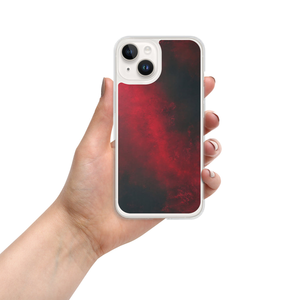 Crimson Nebula Clear Case for iPhone 14 - Red & Black Abstract Smoke Protective Cover