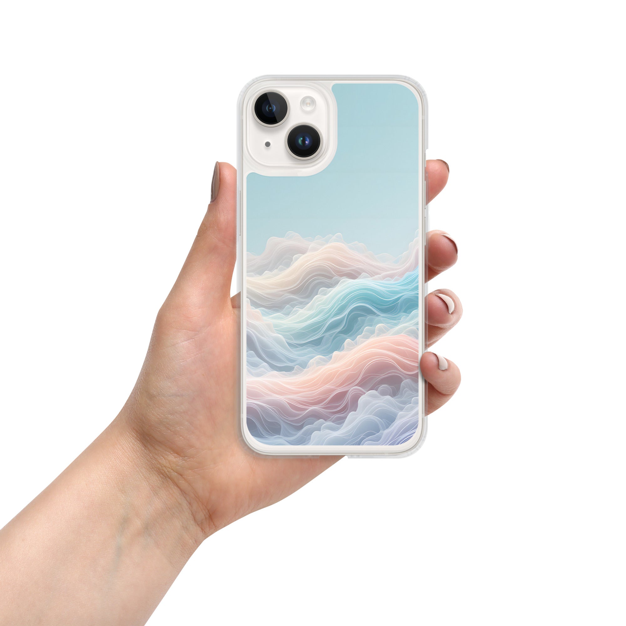 Horizon Dream Clear Case for iPhone 14 - Pastel Abstract Waves Protective Cover