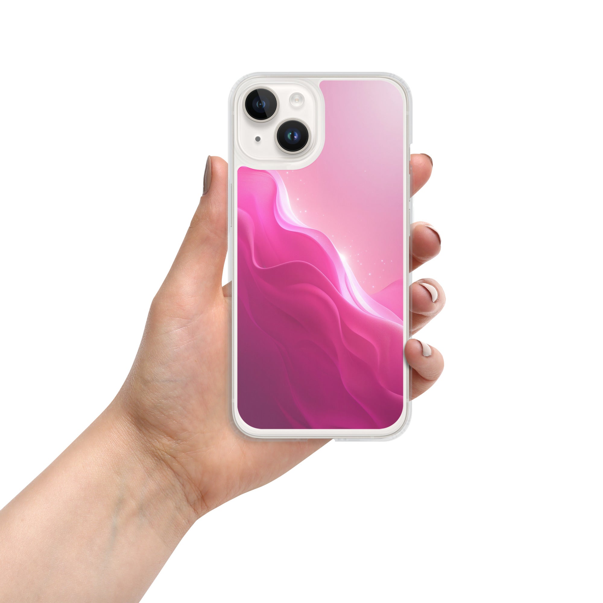 Pink Velvet Waves Dream Clear Case for iPhone 14 - Abstract Pink Gradient Protective Cover