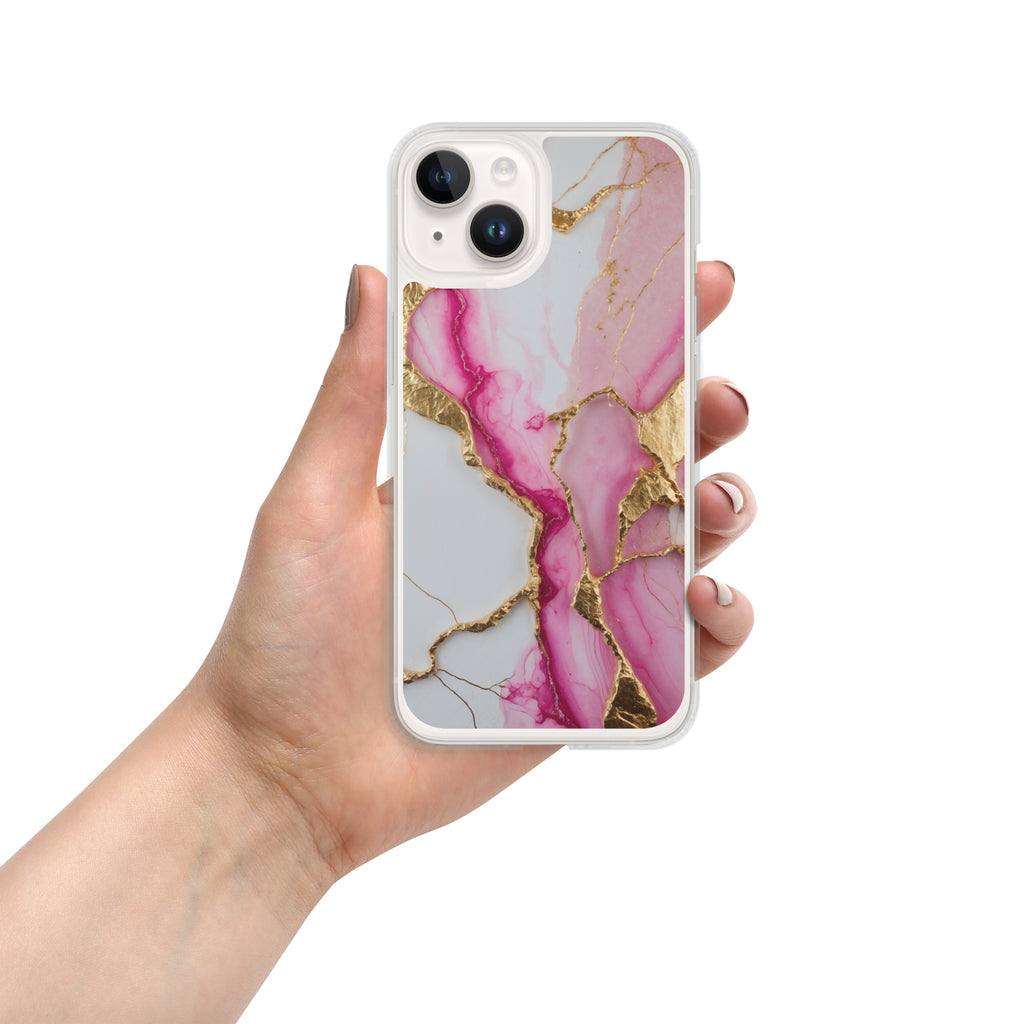Pink Golden Marble Luxe Clear Case for iPhone 14
