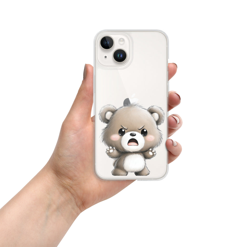 Angry Cute Bear Clear Case for iPhone 14 - Funny Kawaii Bear Protective Cover