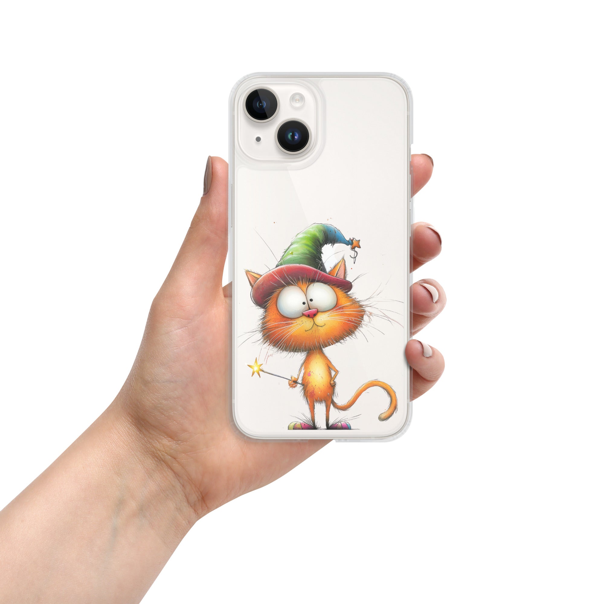 Wizard Cat Clear Case for iPhone 14 - Funny Magic Kitty Cartoon Protective Cover