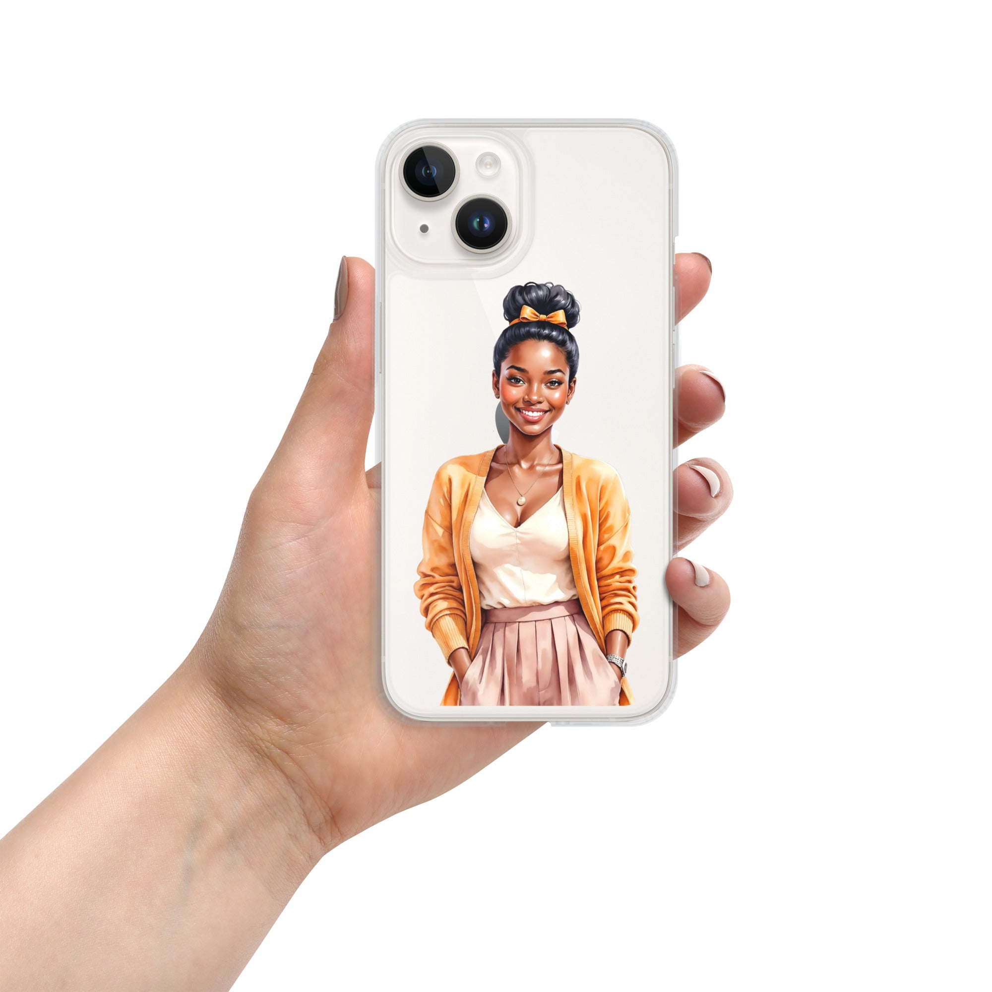 Golden Autumn Glow Girl Clear Case for iPhone 14 - Fashion Illustration Protective Cover