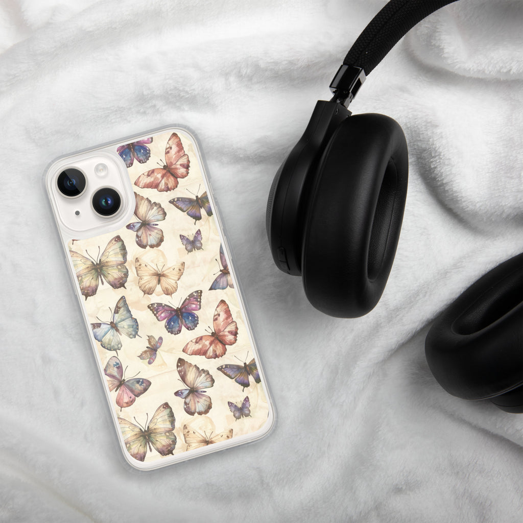 Butterfly Garden Clear Case for iPhone 14 - Elegant Pastel Butterfly Protective Cover
