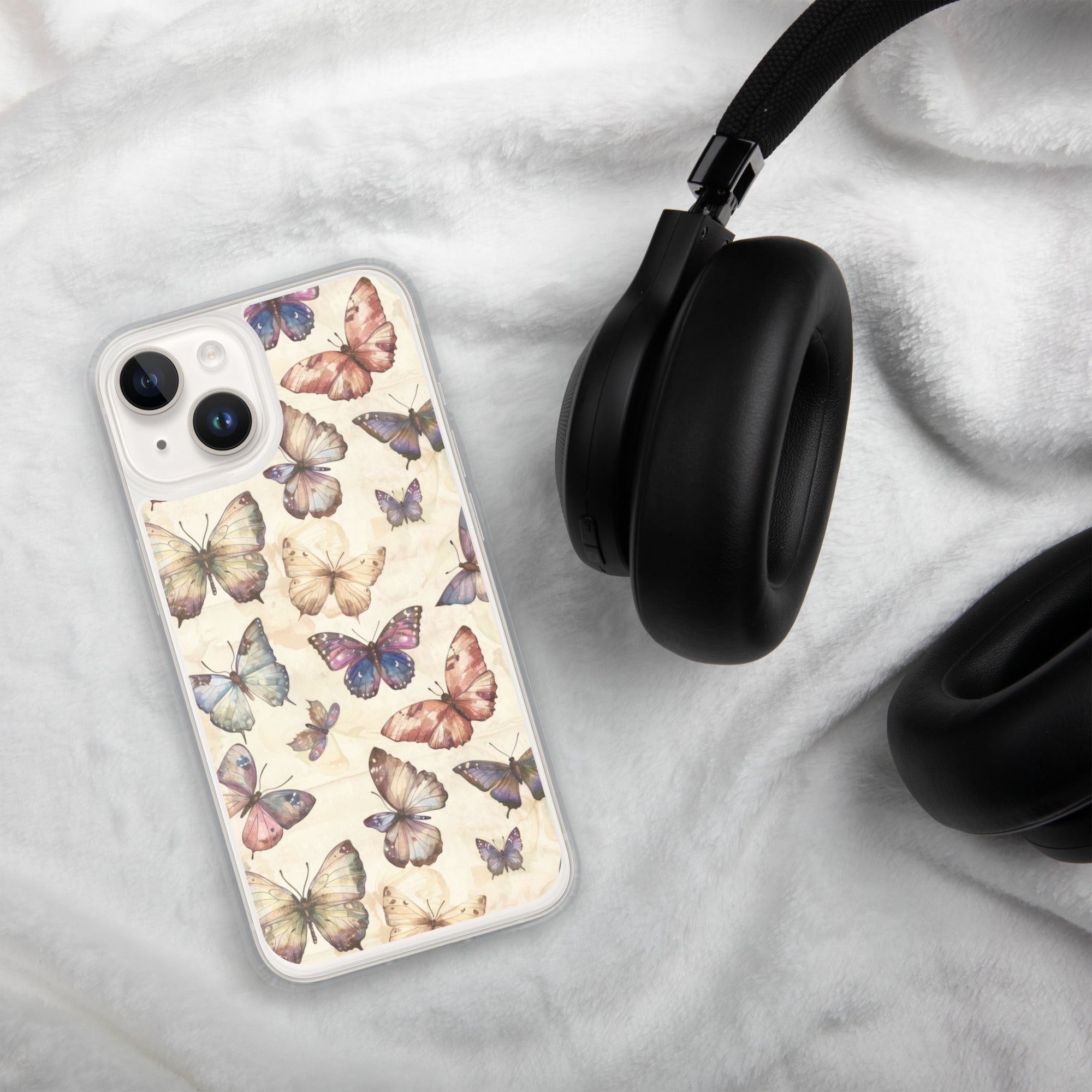 Butterfly Garden Clear Case for iPhone 14 - Elegant Pastel Butterfly Protective Cover