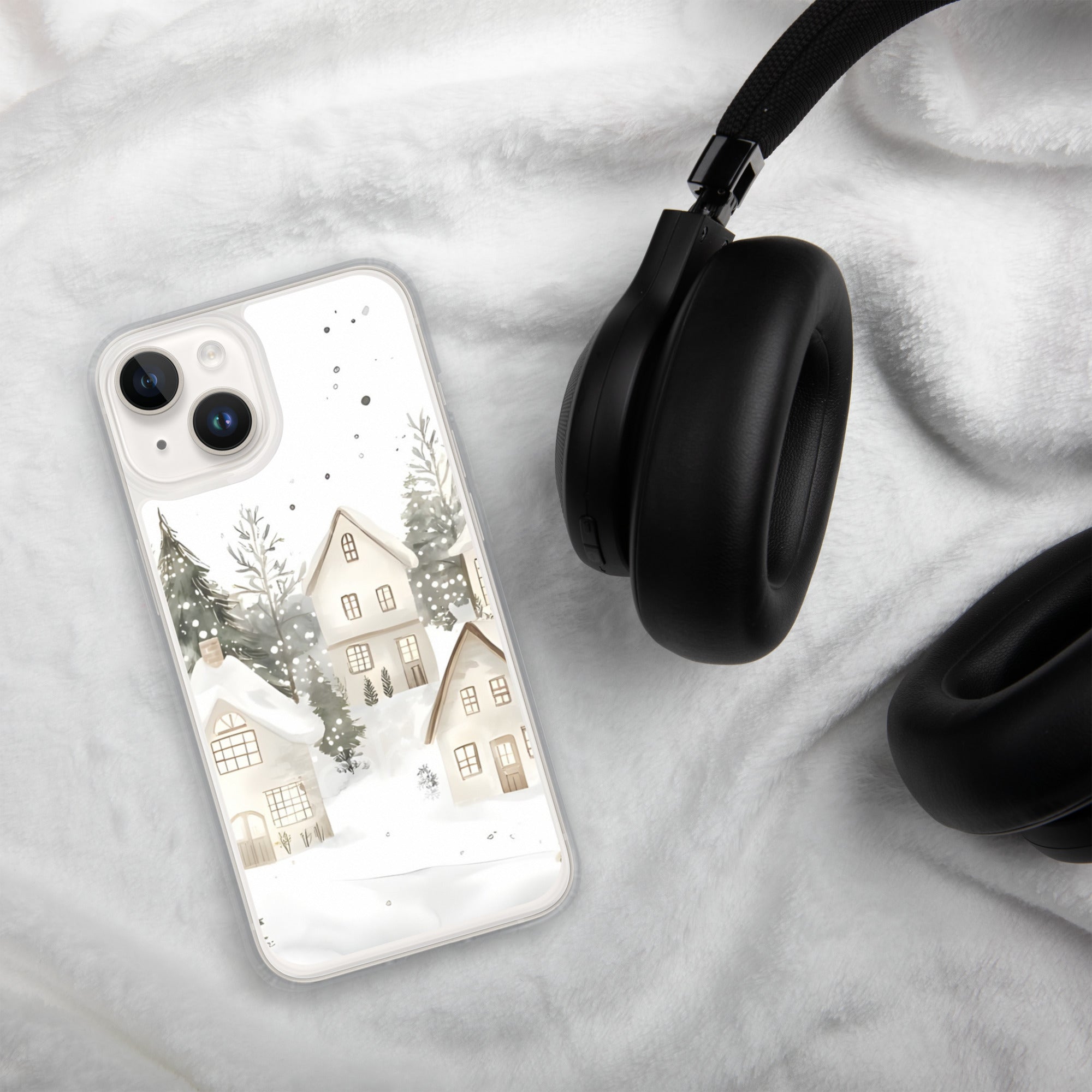 Winter Snow Village Clear Case for iPhone 14 - Durable & Stylish Protective Phone Cover