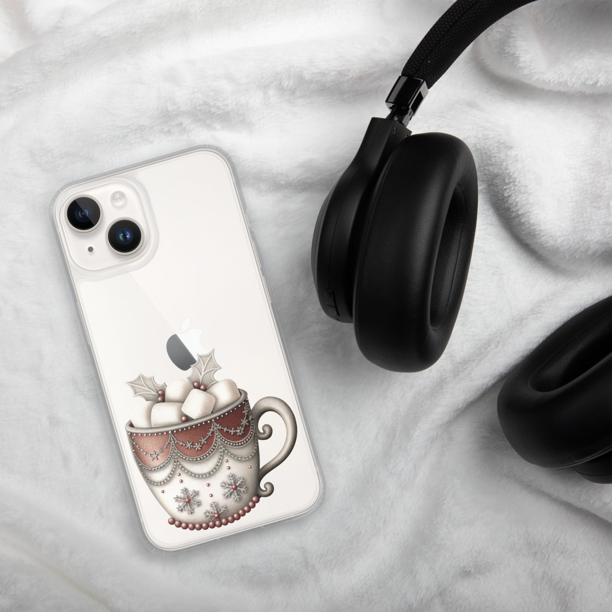 Holiday Cocoa Mug Clear Case for iPhone 14 - Christmas Cozy Aesthetic Protective Cover