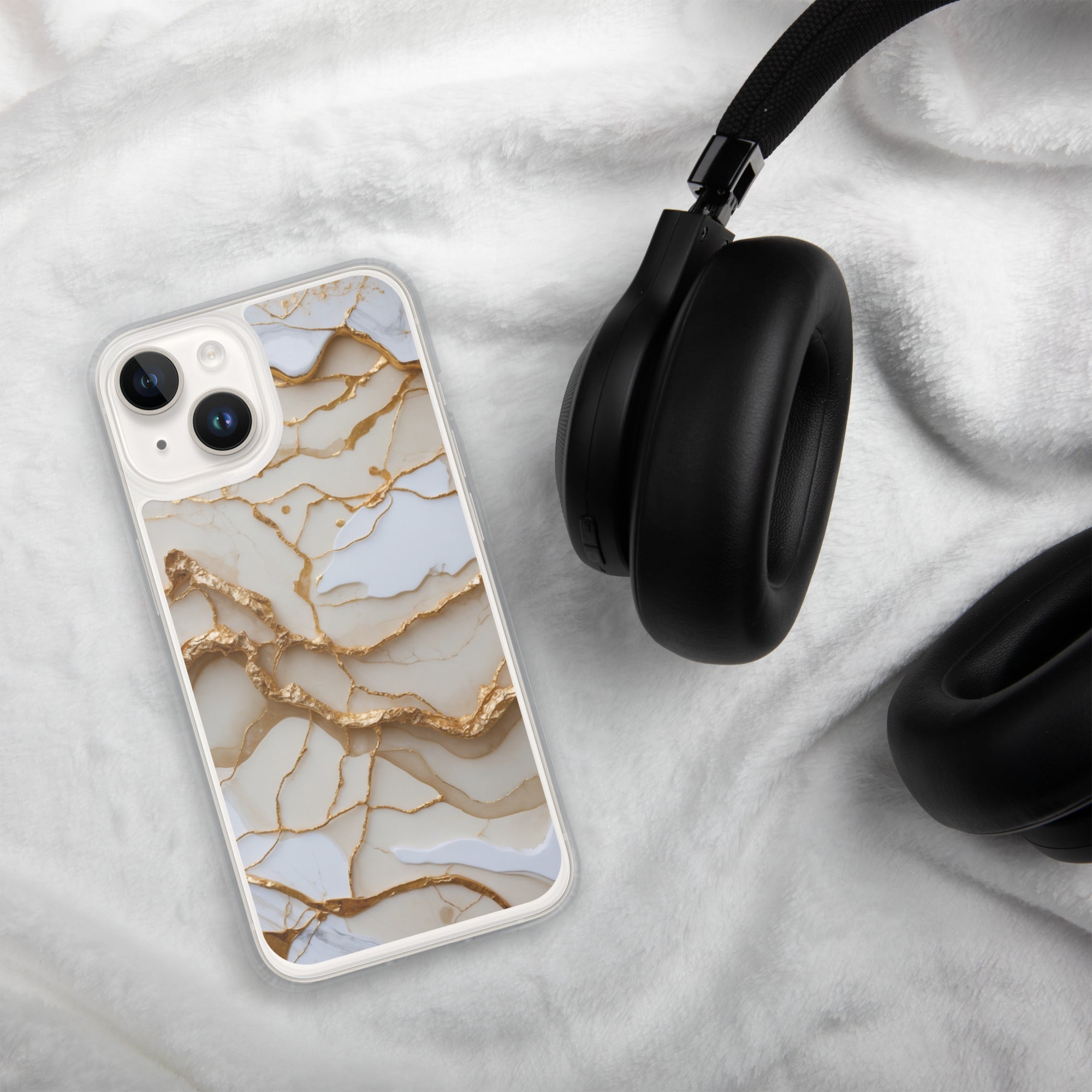 Ivory Golden Marble Elegance Clear Case for iPhone 14 - Luxury White & Gold Marble Protective Cover