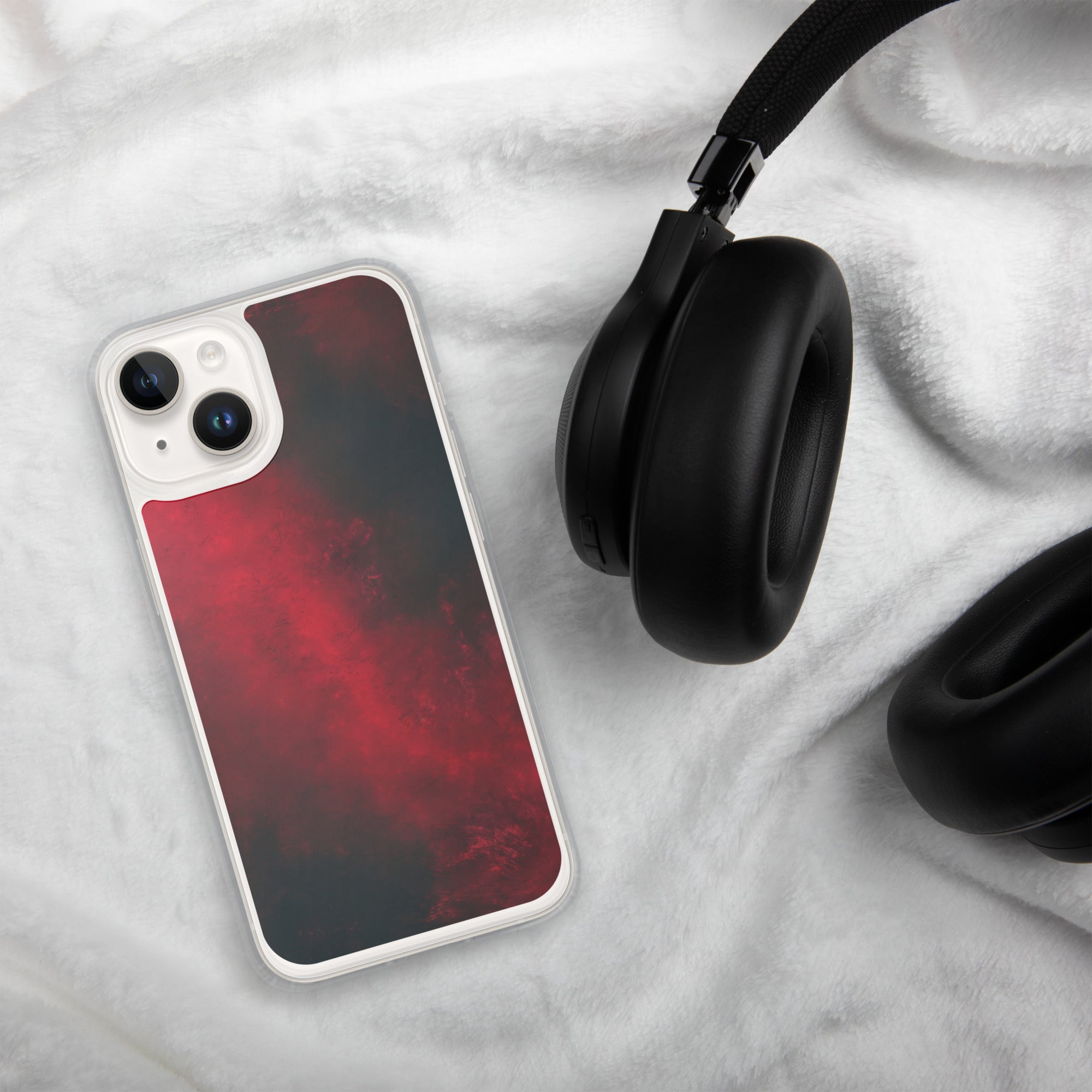 Crimson Nebula Clear Case for iPhone 14 - Red & Black Abstract Smoke Protective Cover