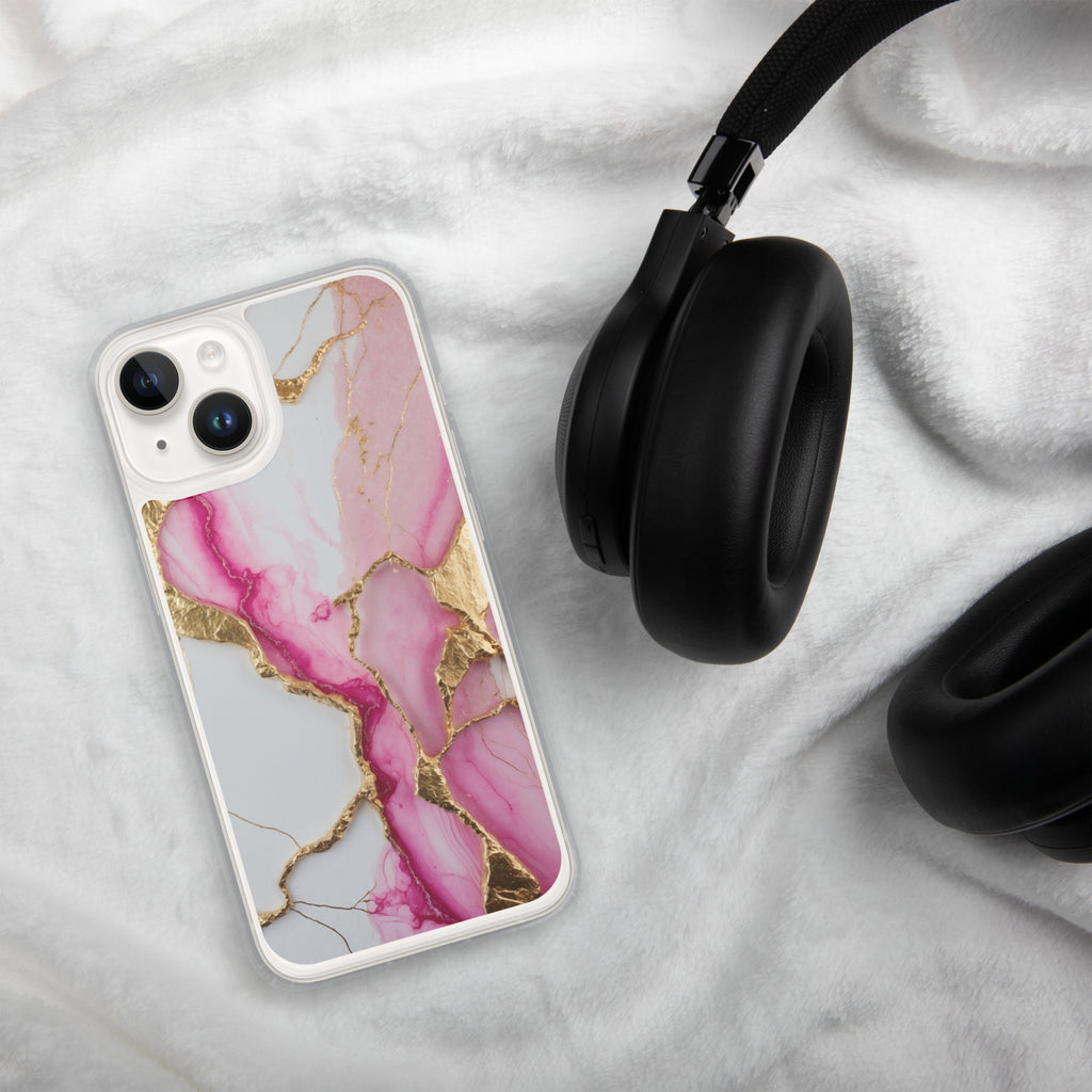 Pink Golden Marble Luxe Clear Case for iPhone 14