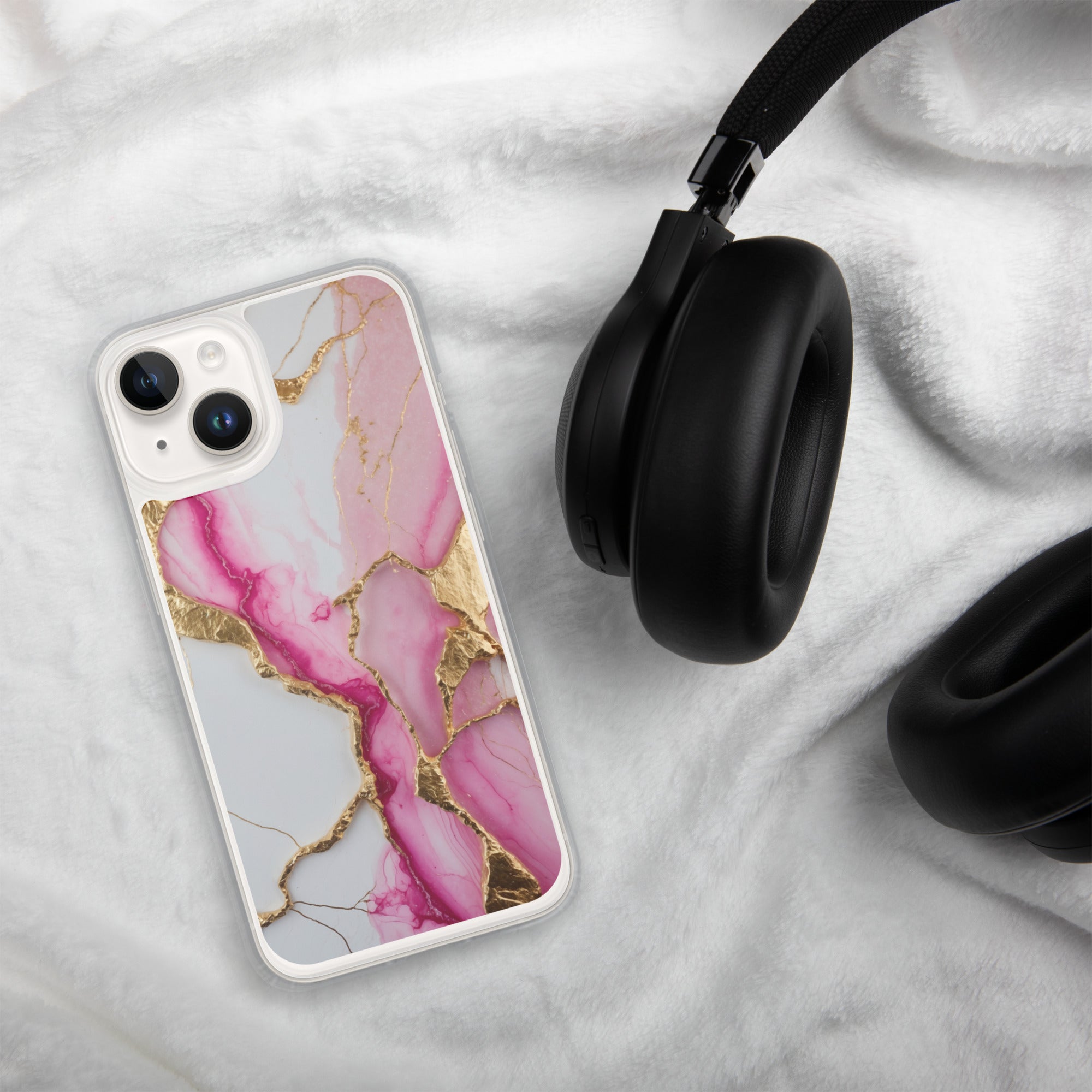 Pink Golden Marble Luxe Clear Case for iPhone 14