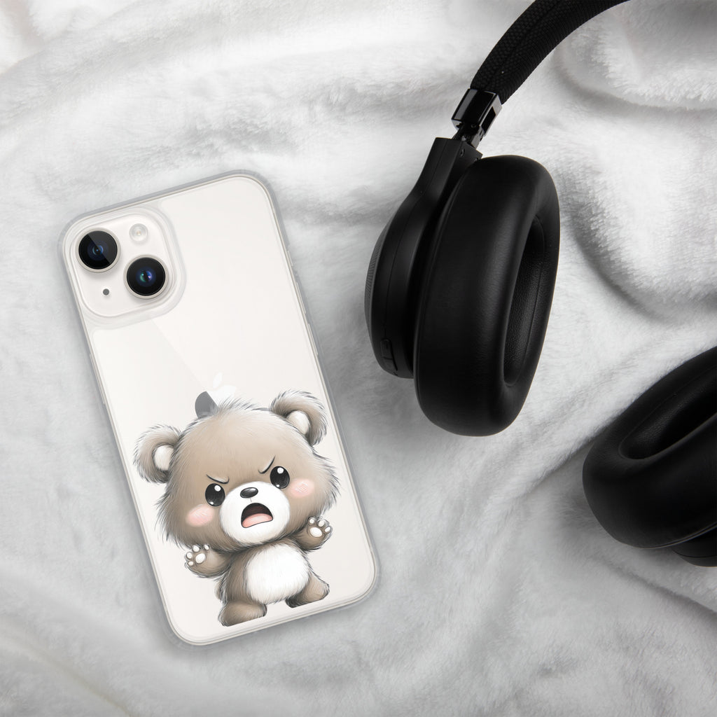 Angry Cute Bear Clear Case for iPhone 14 - Funny Kawaii Bear Protective Cover