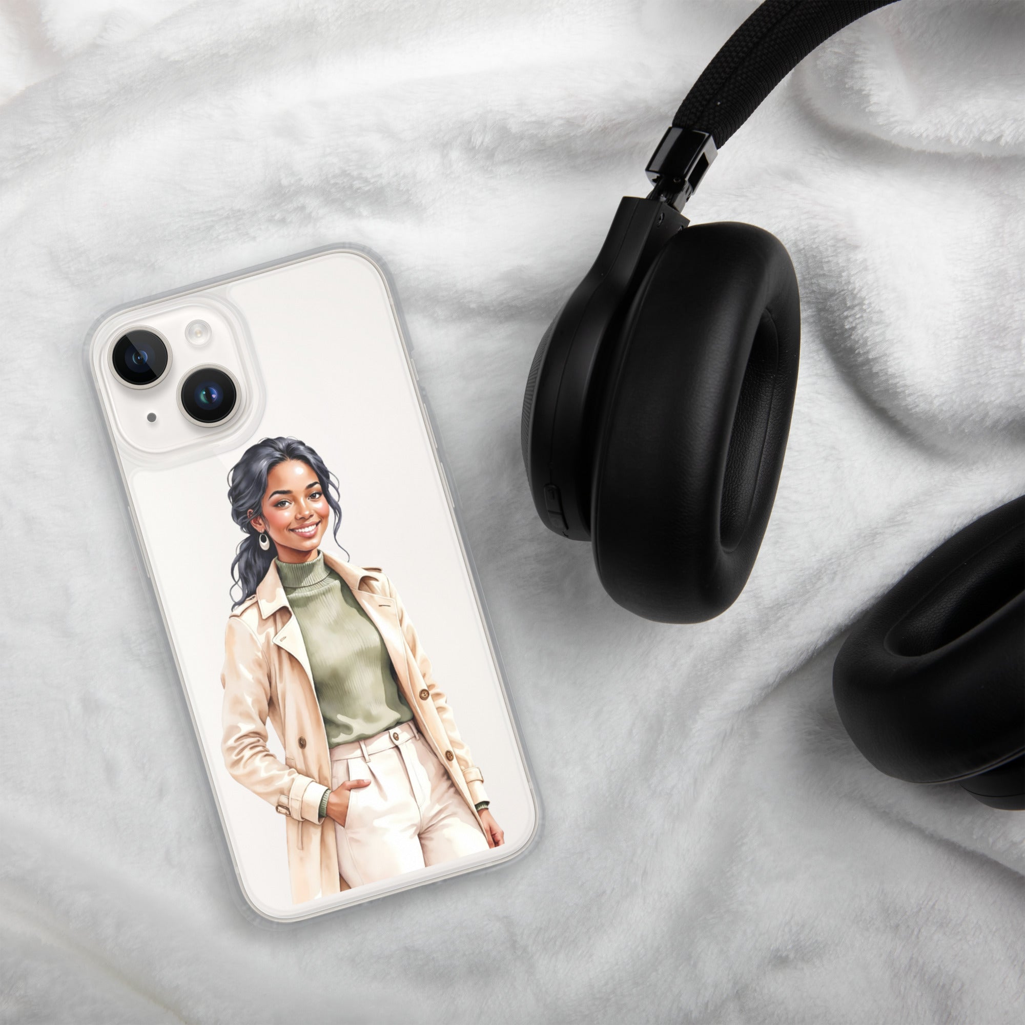 Chic Autumn Style Clear Case for iPhone 14 - Fashion Illustration Protective Cover