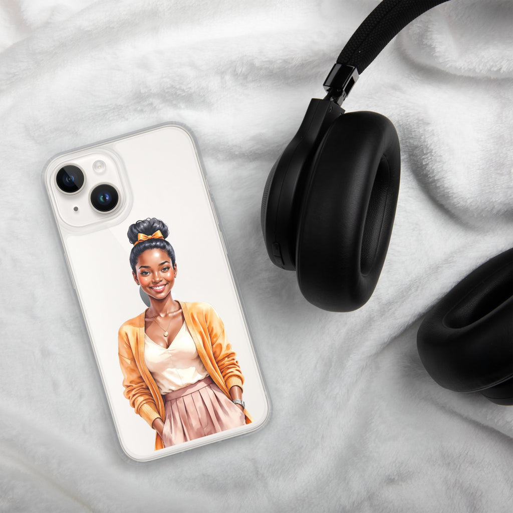 Golden Autumn Glow Girl Clear Case for iPhone 14 - Fashion Illustration Protective Cover