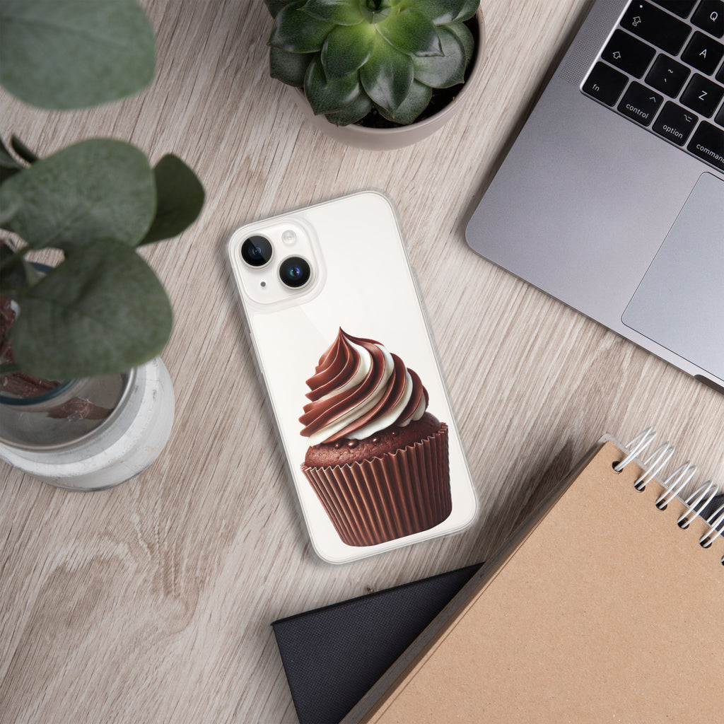 Chocolate Vanilla Swirl Cupcake Clear Case for iPhone 14 - Dessert Aesthetic Protective Cover