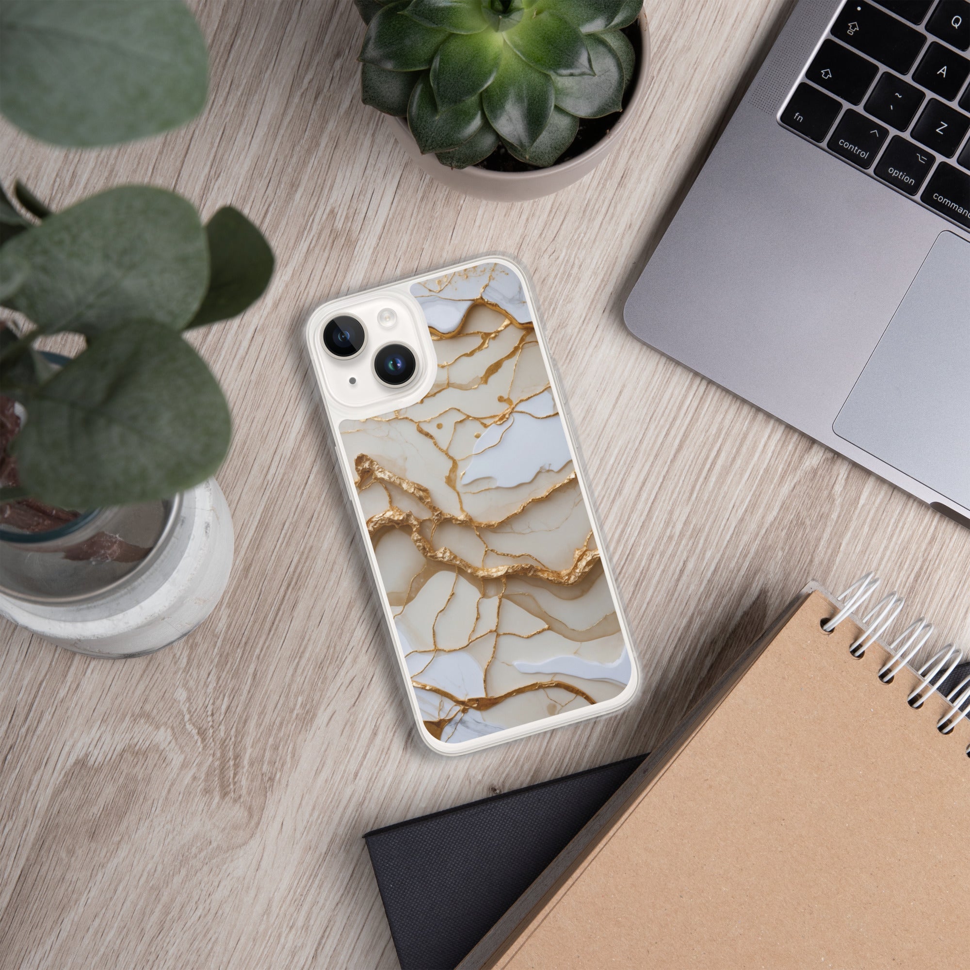 Ivory Golden Marble Elegance Clear Case for iPhone 14 - Luxury White & Gold Marble Protective Cover