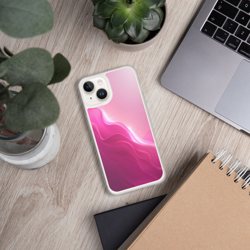 Pink Velvet Waves Dream Clear Case for iPhone 14 - Abstract Pink Gradient Protective Cover