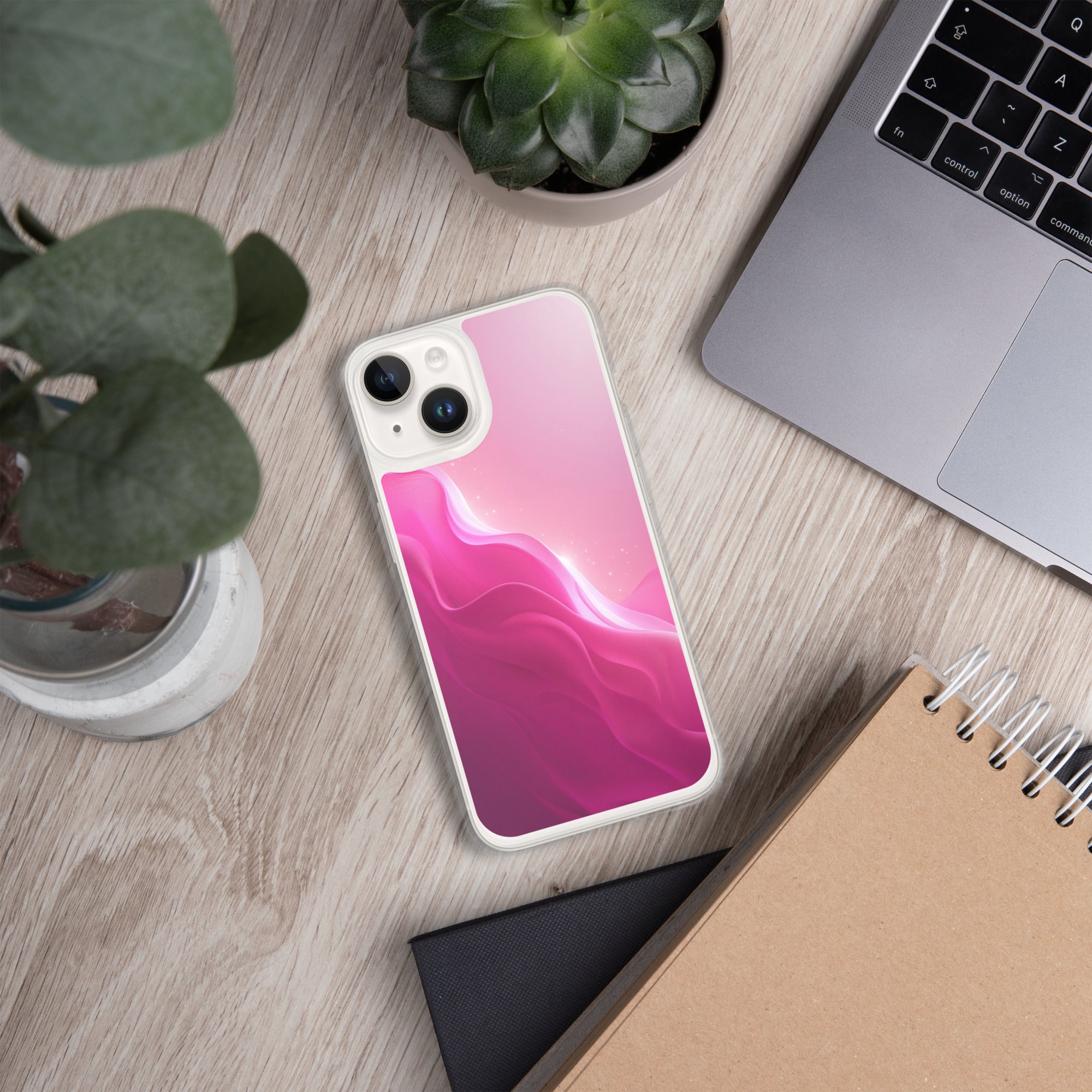 Pink Velvet Waves Dream Clear Case for iPhone 14 - Abstract Pink Gradient Protective Cover