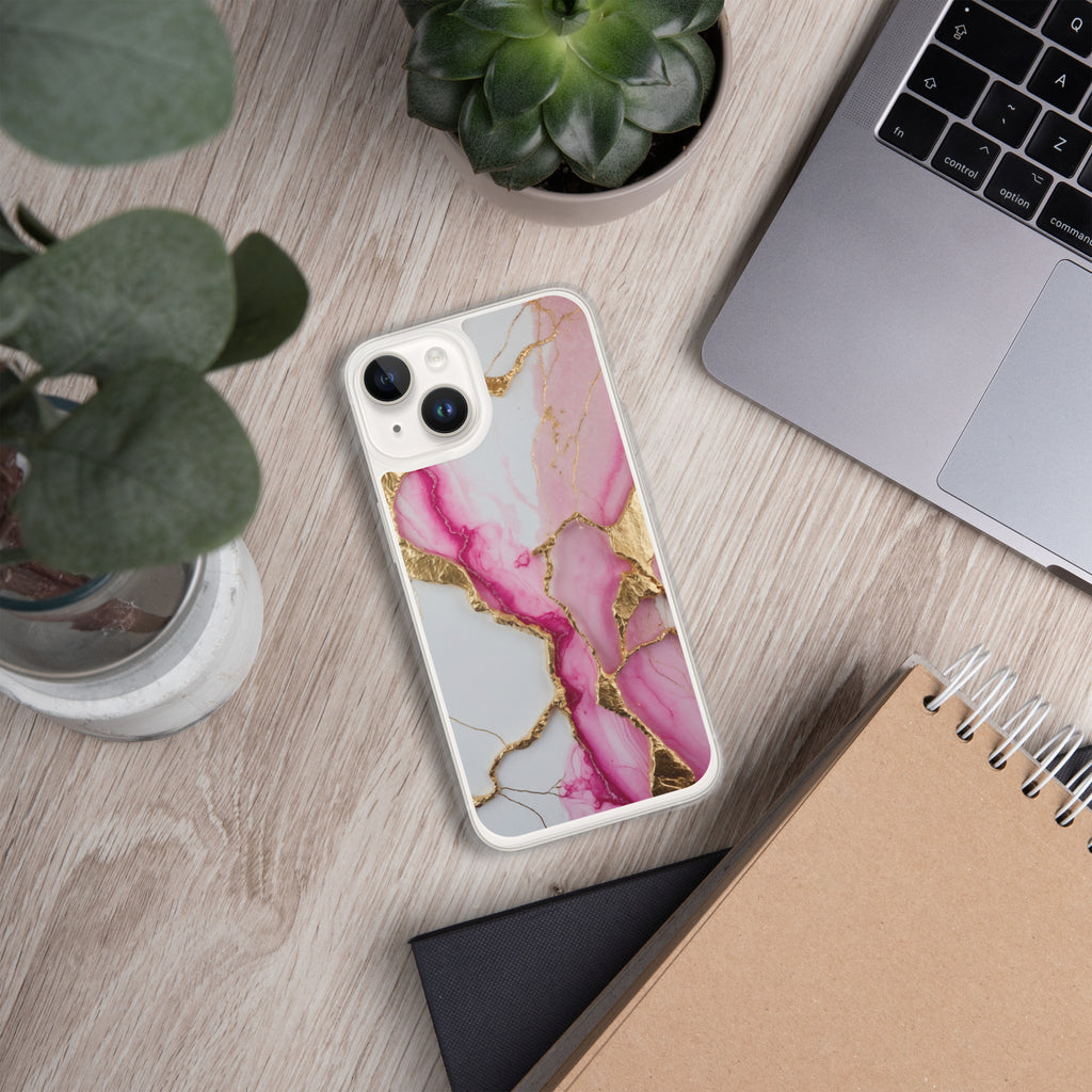 Pink Golden Marble Luxe Clear Case for iPhone 14