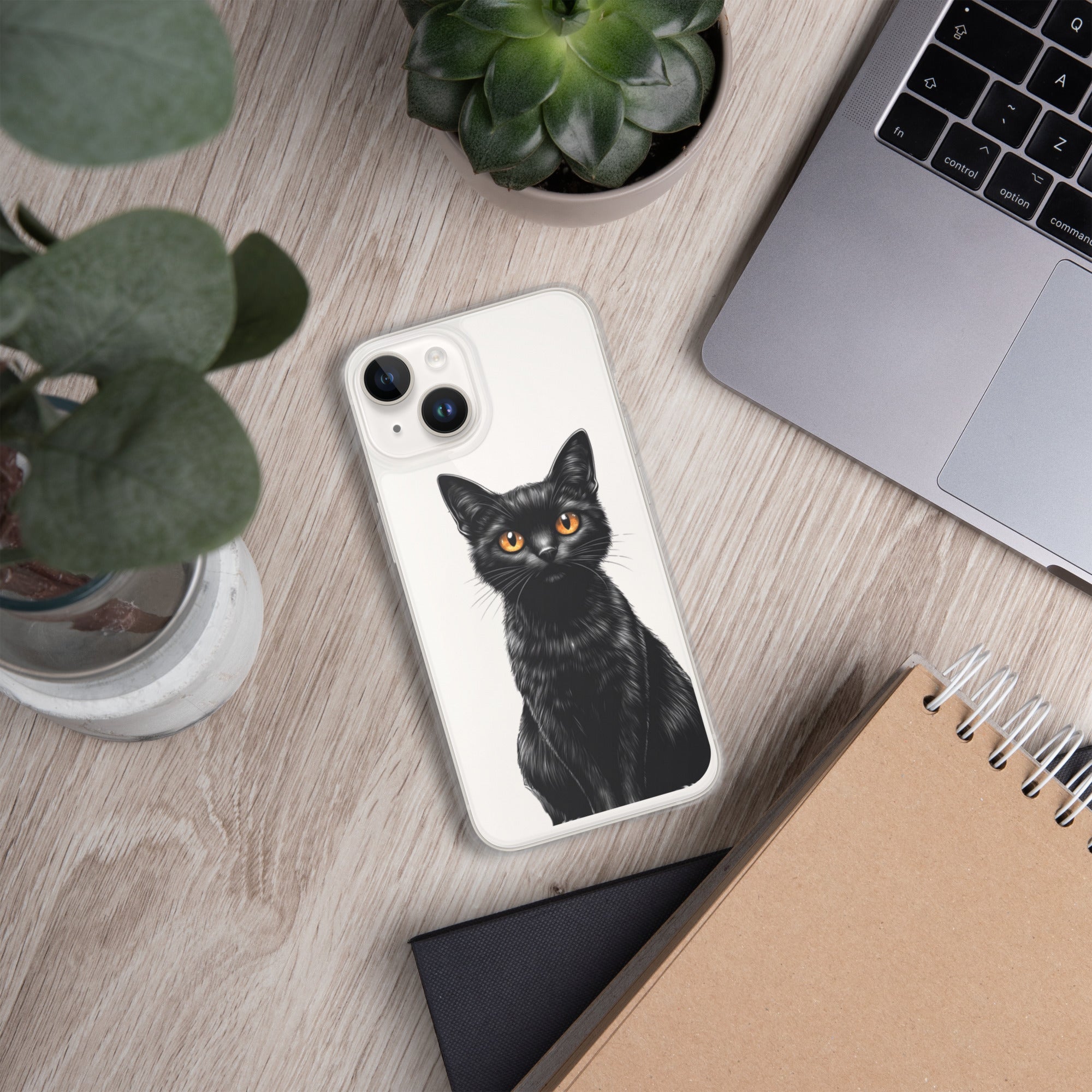 Midnight Black Cat Clear Case for iPhone 14 - Elegant Black Cat Illustration Protective Cover