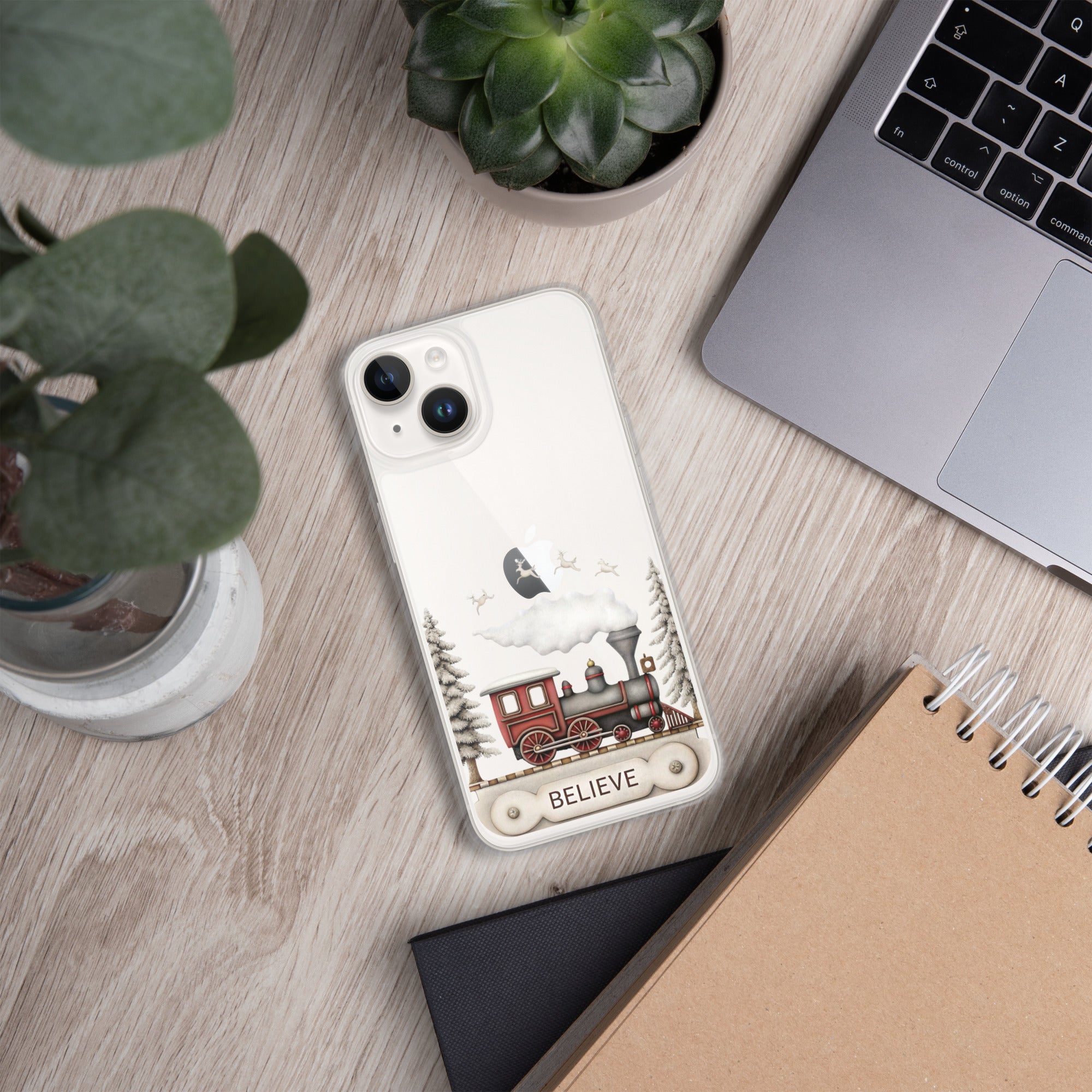 Believe Christmas Train Clear Case for iPhone 14 - Vintage Holiday Locomotive Winter Scene Cover