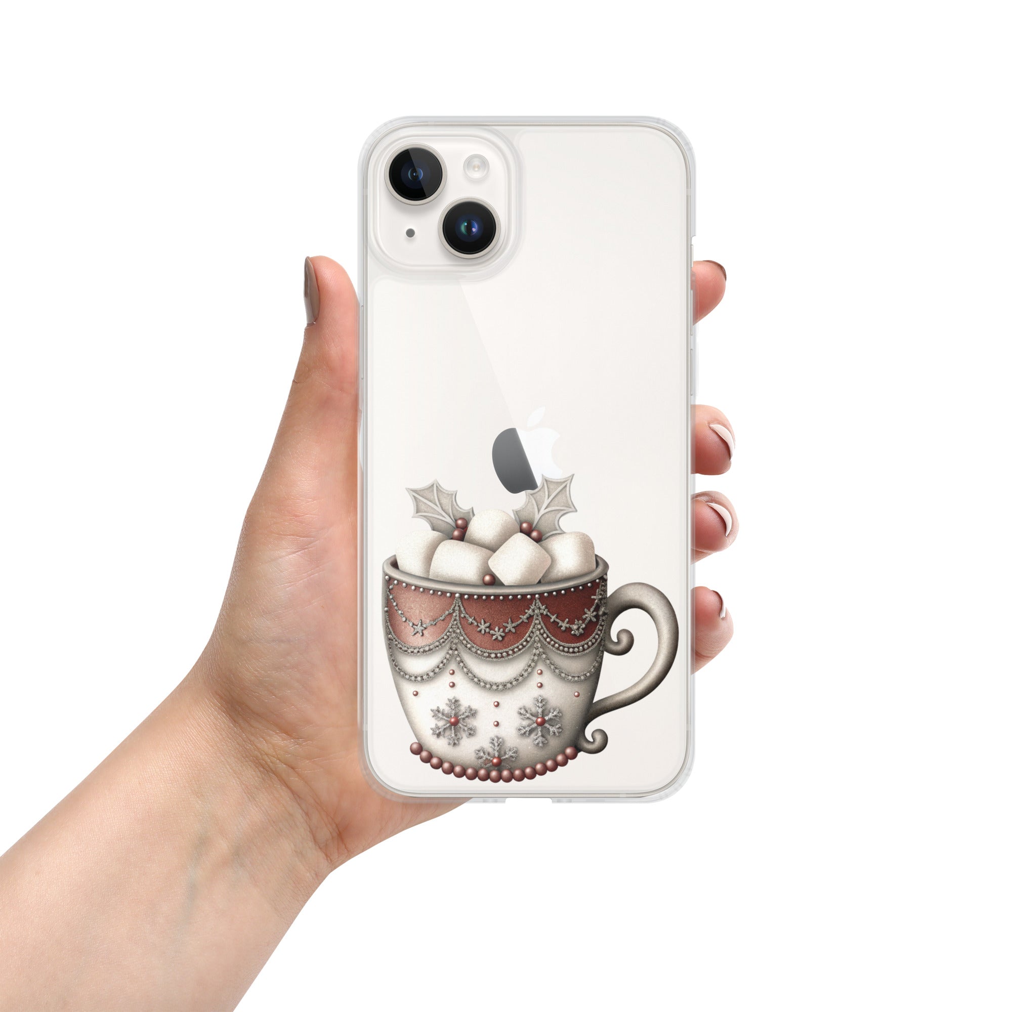 Holiday Cocoa Mug Clear Case for iPhone 14 Plus - Christmas Cozy Aesthetic Protective Cover