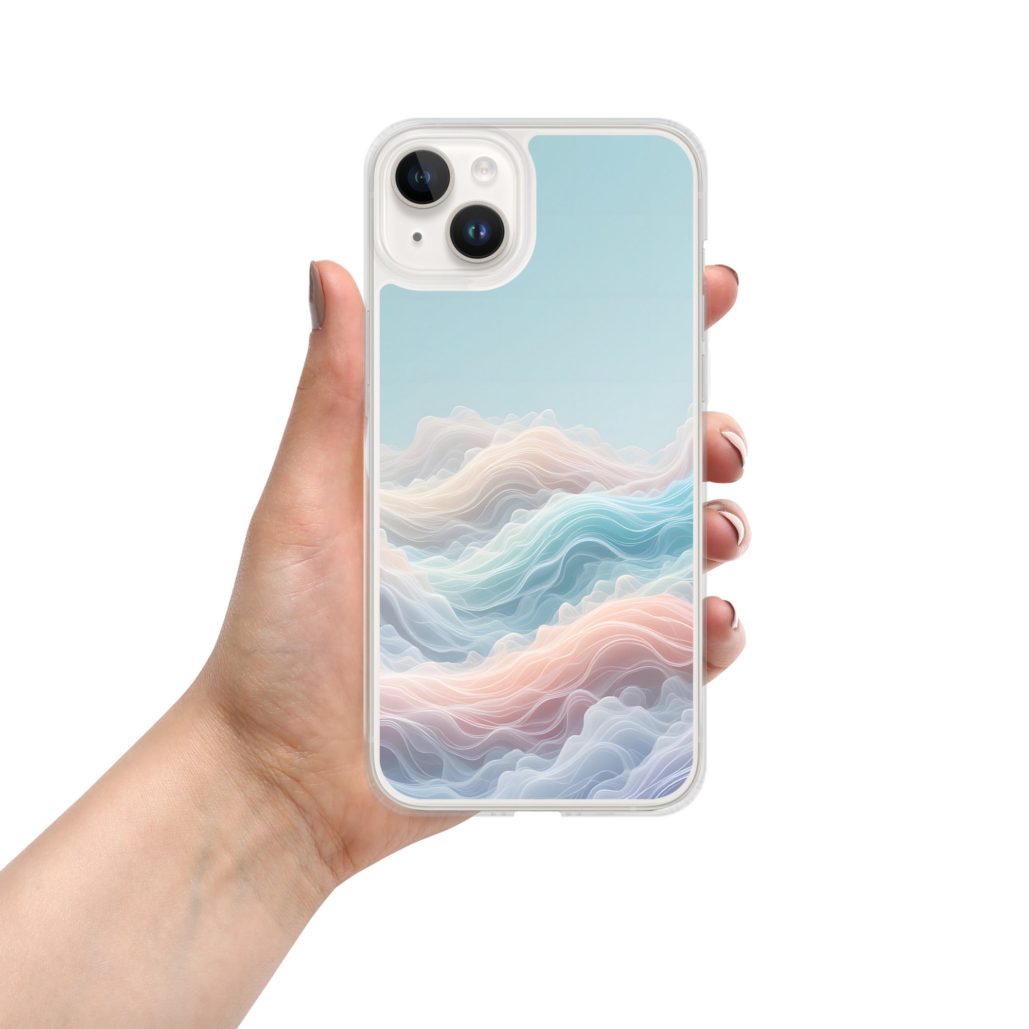 Horizon Dream Clear Case for iPhone 14 Plus - Pastel Abstract Waves Protective Cover