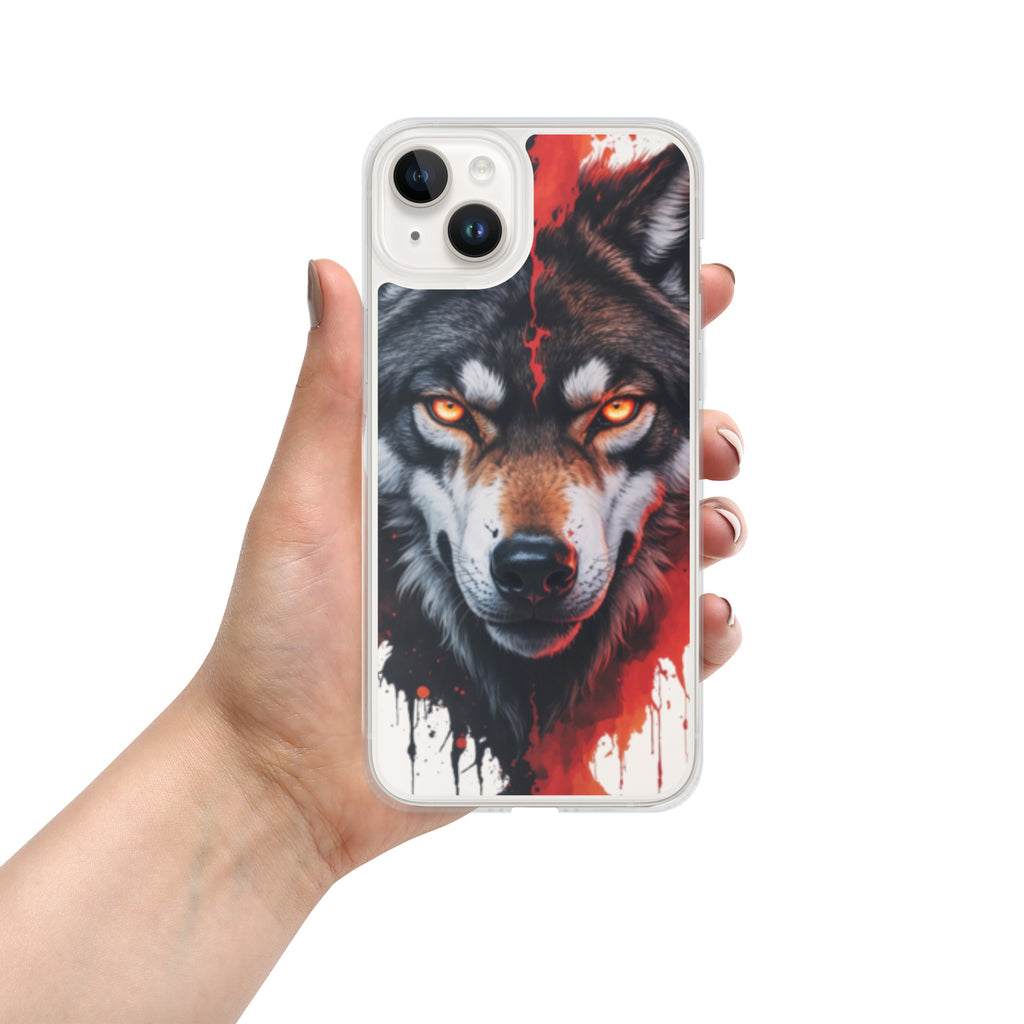 Dual Flame Wolf Clear Case for iPhone 14 Plus - Fierce Wolf Artwork Protective Cover