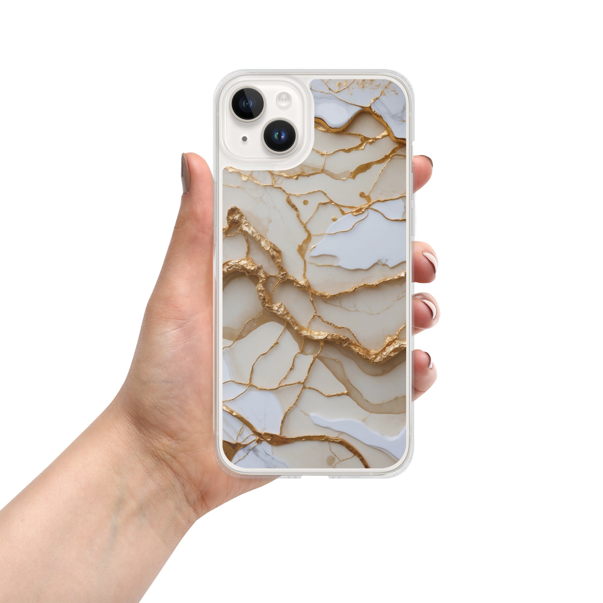 Ivory Golden Marble Elegance Clear Case for iPhone 14 Plus