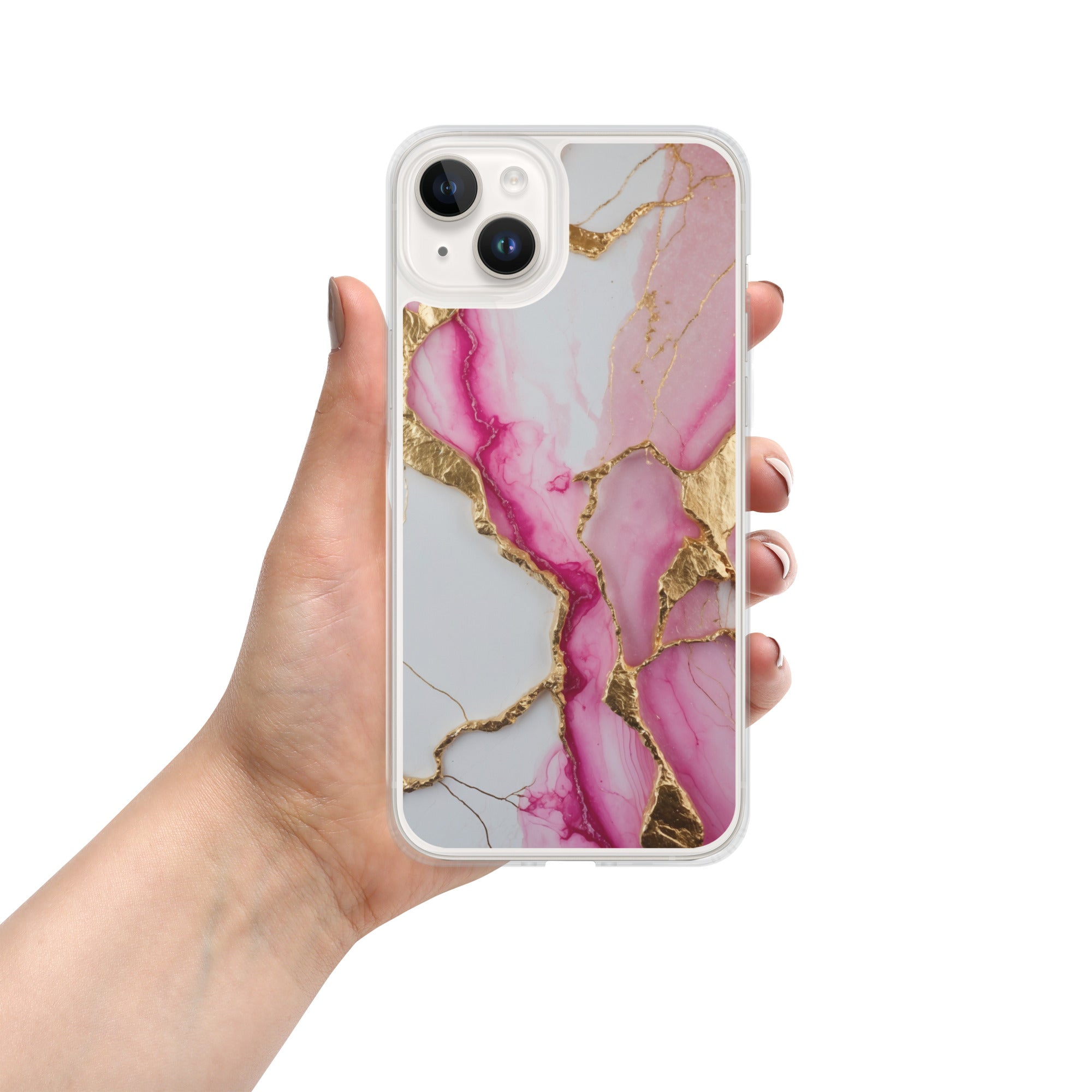 Pink Golden Marble Luxe Clear Case for iPhone 14 Plus