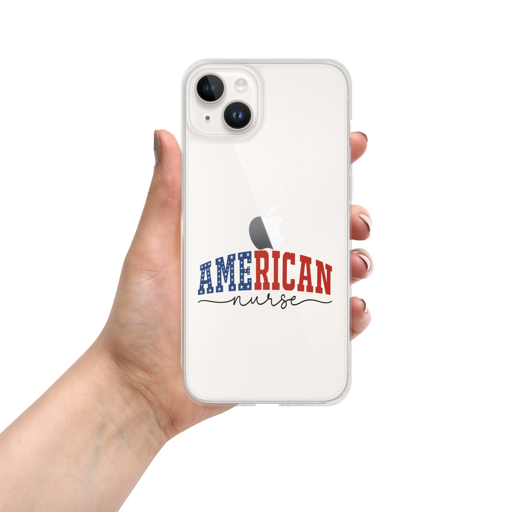 American Nurse Clear Case for iPhone 14 Plus - Patriotic Red, White & Blue Nursing Pride Cover
