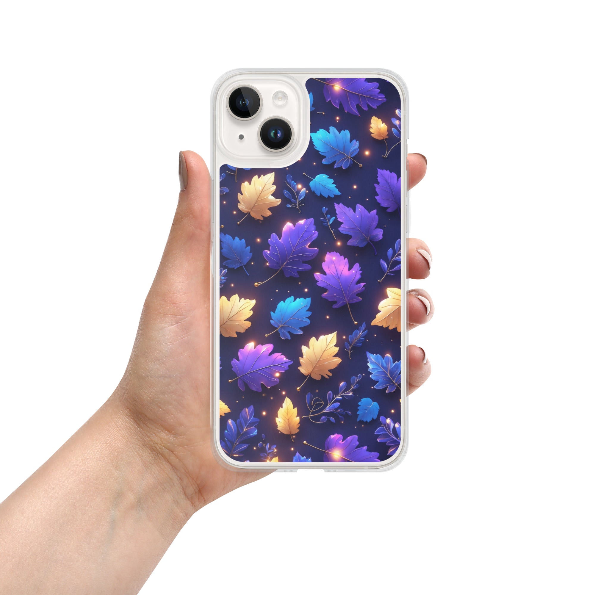 Neon Autumn Glow Clear Case for iPhone 14 Plus - Vibrant Fall Leaves Luminous Protective Cover
