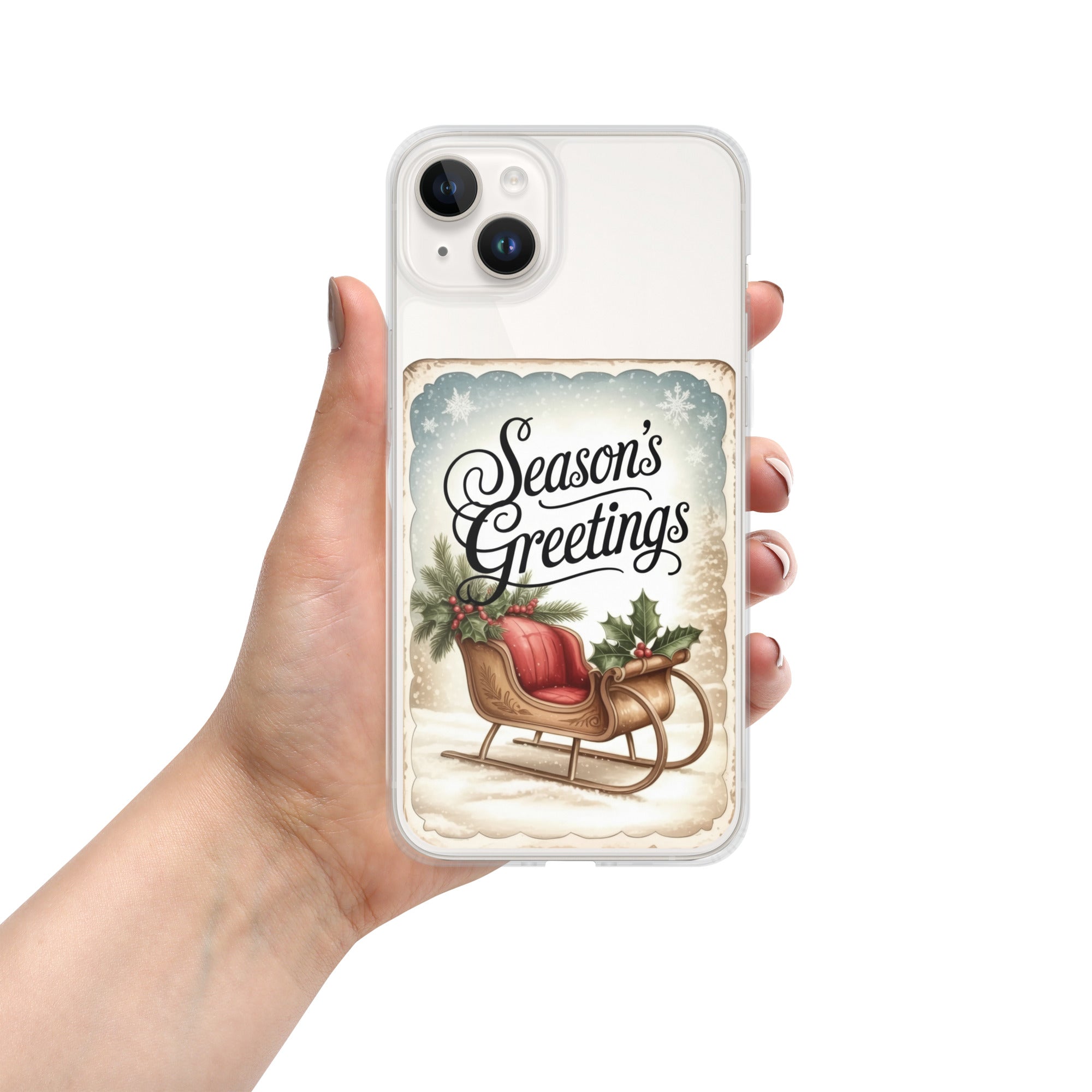Season’s Greetings Vintage Holiday Clear Case for iPhone 14 Plus