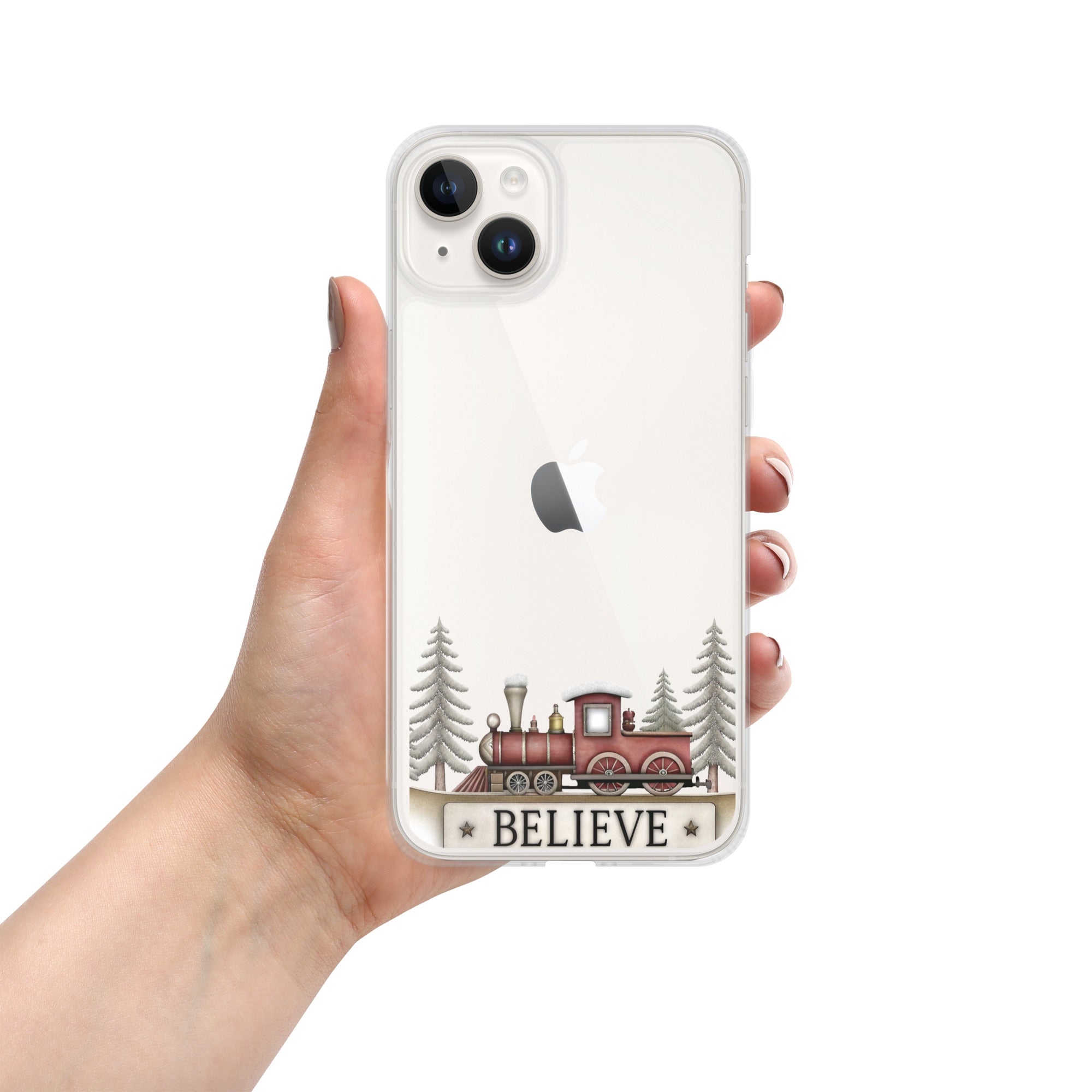 Christmas Believe Train Clear Case for iPhone 14 Plus