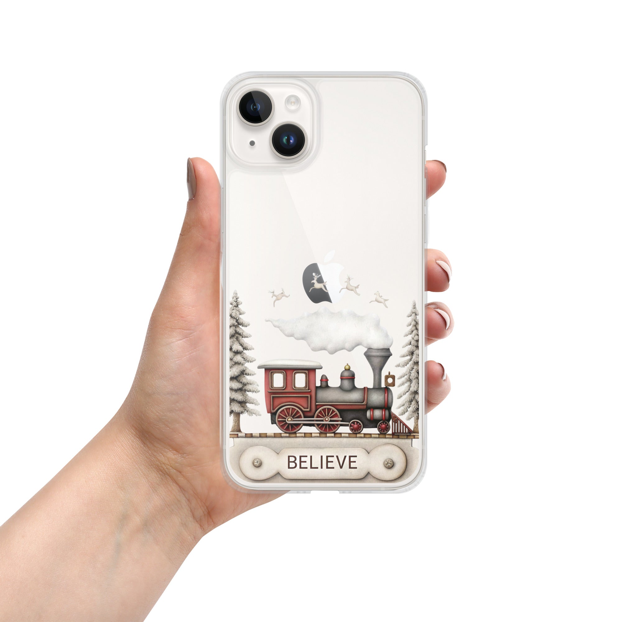 Believe Christmas Train Clear Case for iPhone 14 Plus