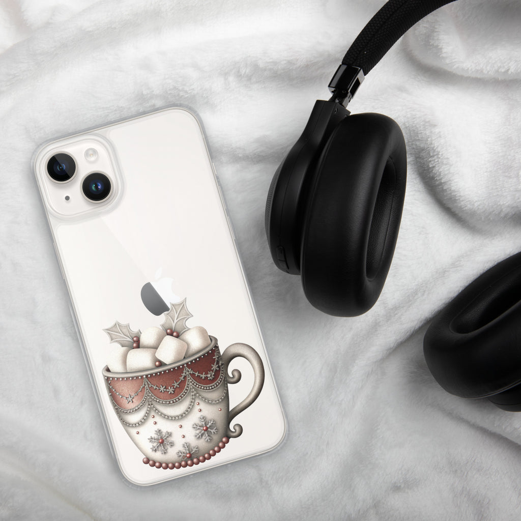 Holiday Cocoa Mug Clear Case for iPhone 14 Plus - Christmas Cozy Aesthetic Protective Cover