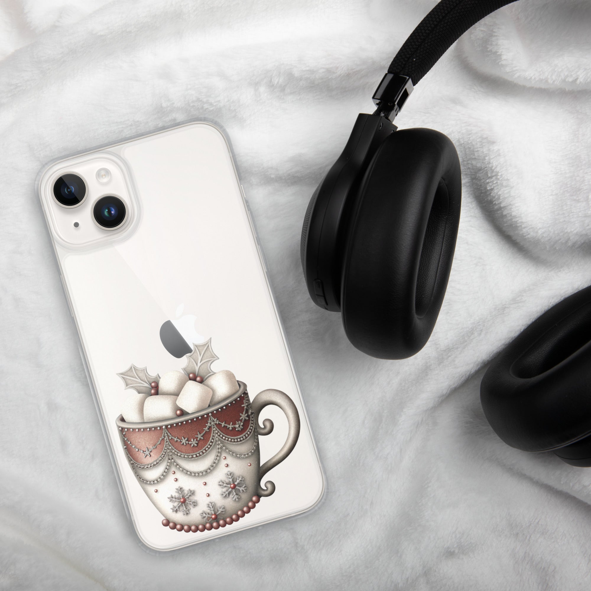 Holiday Cocoa Mug Clear Case for iPhone 14 Plus - Christmas Cozy Aesthetic Protective Cover