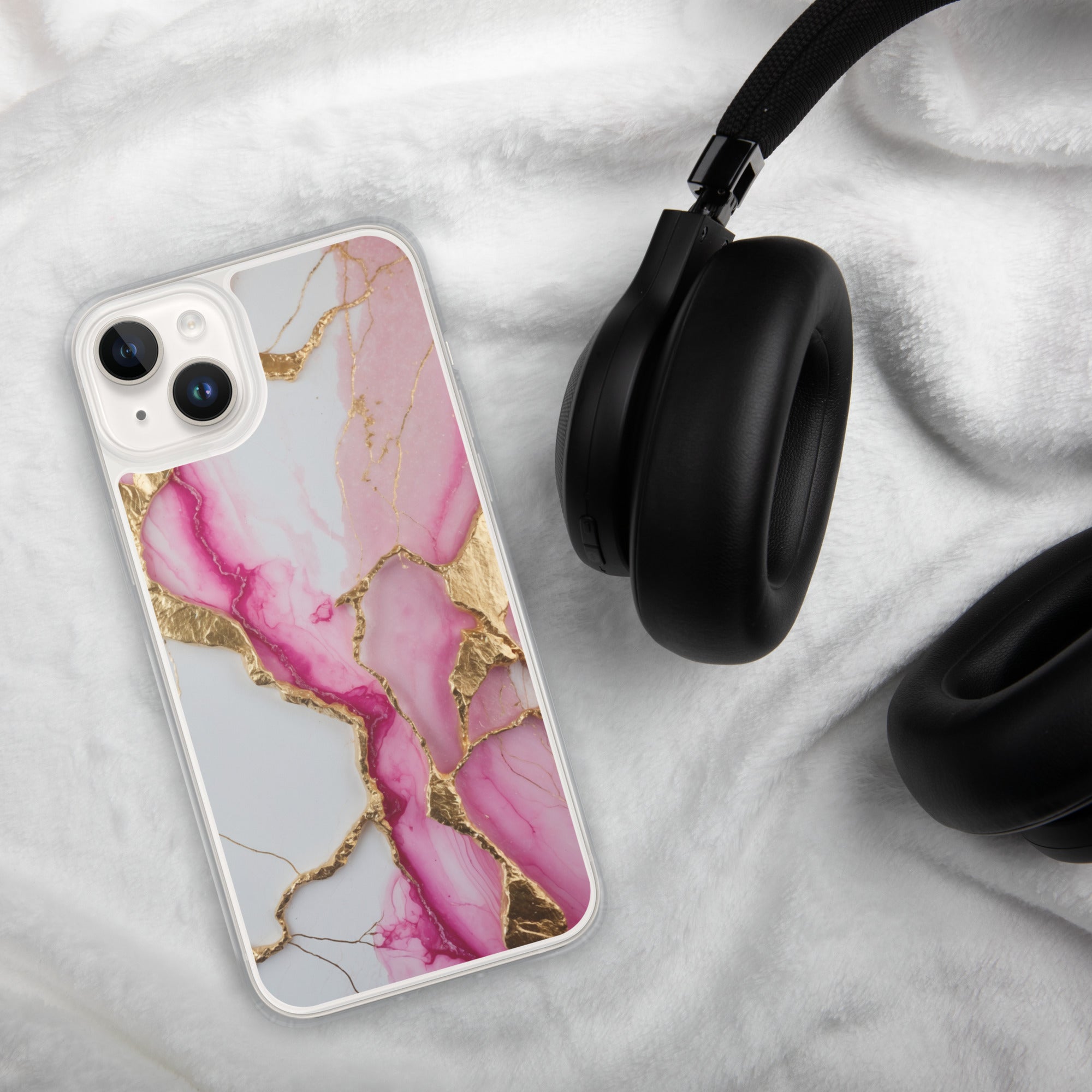 Pink Golden Marble Luxe Clear Case for iPhone 14 Plus
