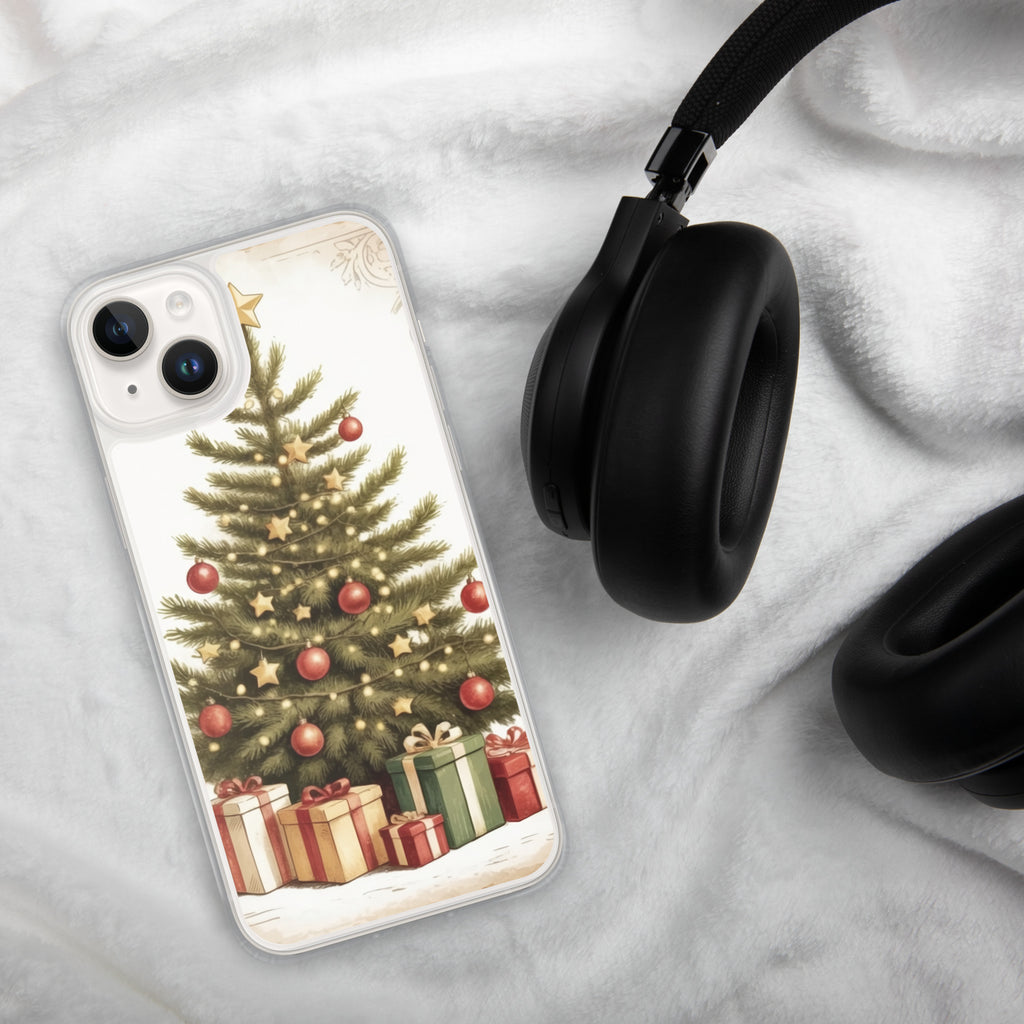 Vintage Christmas Tree Clear Case for iPhone 14 Plus - Festive Holiday Tree & Gifts Protective Cover