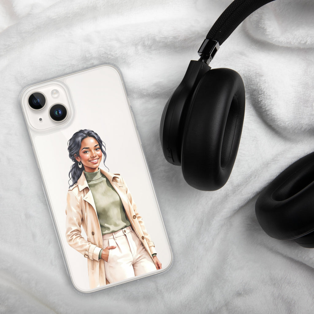 Chic Autumn Style Clear Case for iPhone 14 Plus - Fashion Illustration Protective Cover