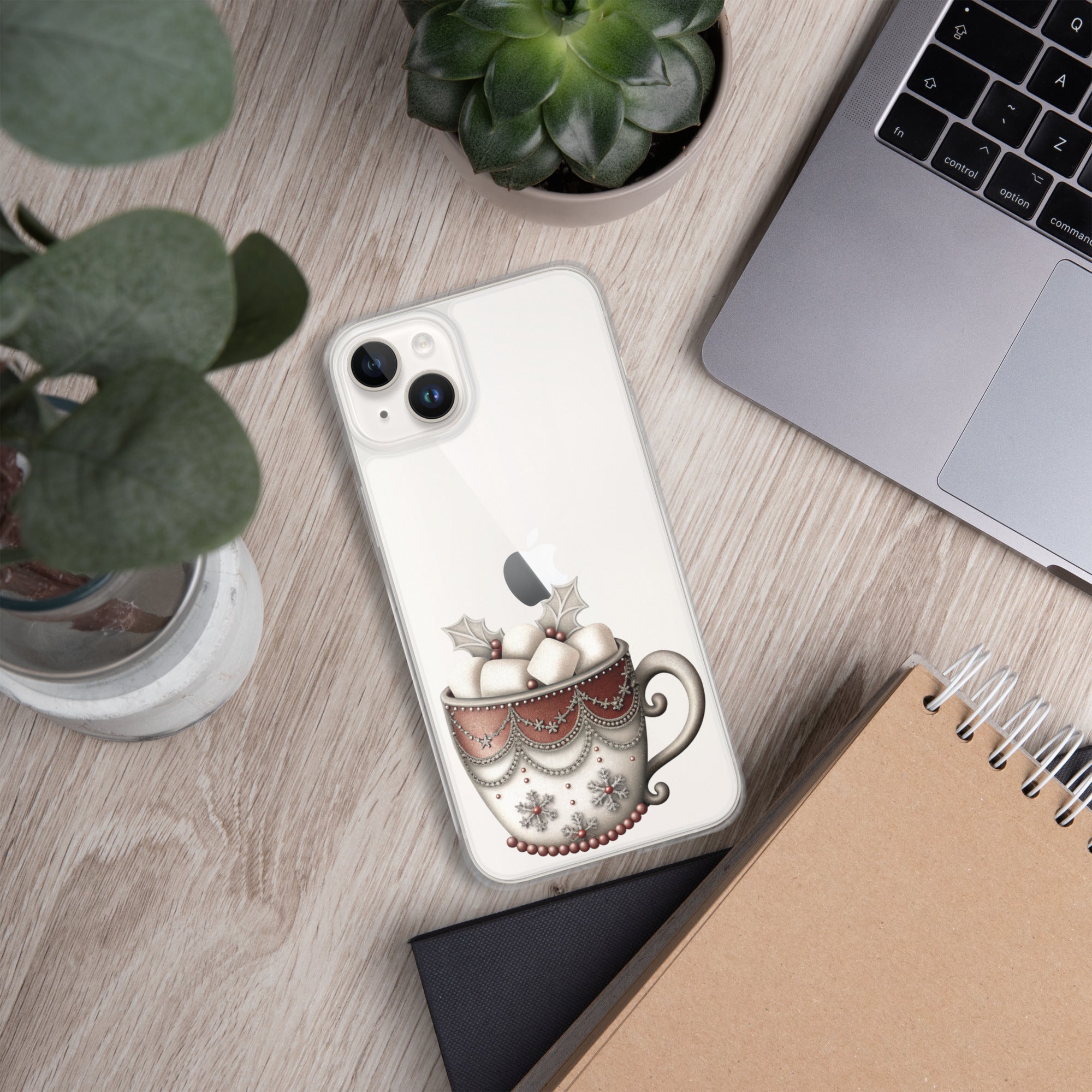 Holiday Cocoa Mug Clear Case for iPhone 14 Plus - Christmas Cozy Aesthetic Protective Cover
