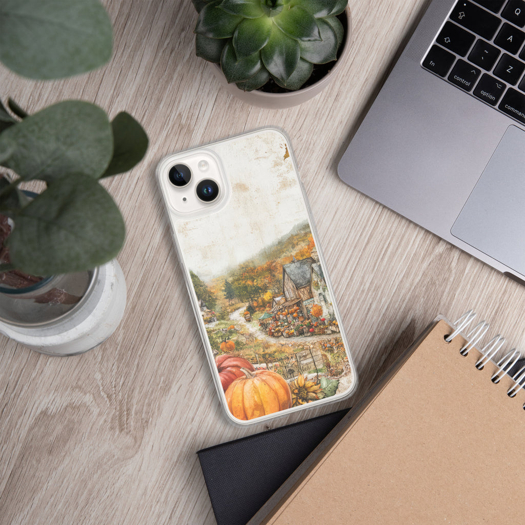 Autumn Village Clear Case for iPhone 14 Plus - Fall Rustic Pumpkin Design Protective Cover