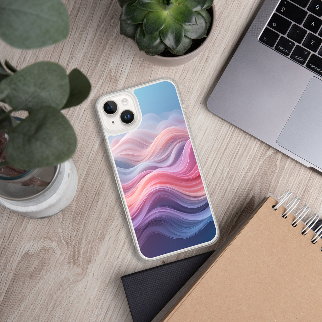 Velvet Currents Dream Clear Case for iPhone 14 Plus - Abstract Pink & Blue Waves Protective Cover