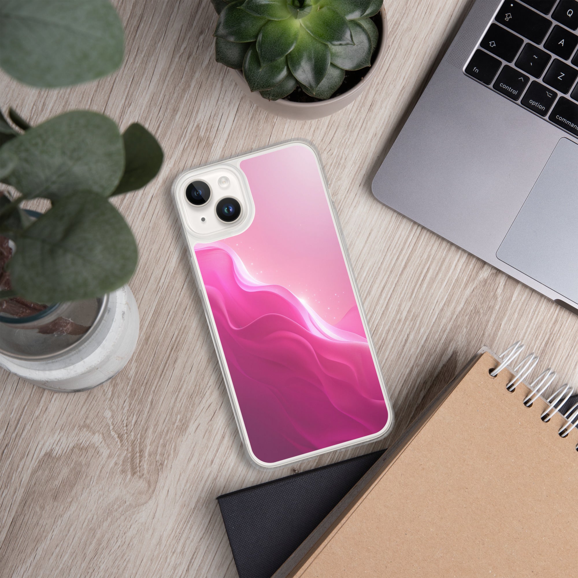 Pink Velvet Waves Dream Clear Case for iPhone 14 Plus - Abstract Pink Gradient Protective Cover
