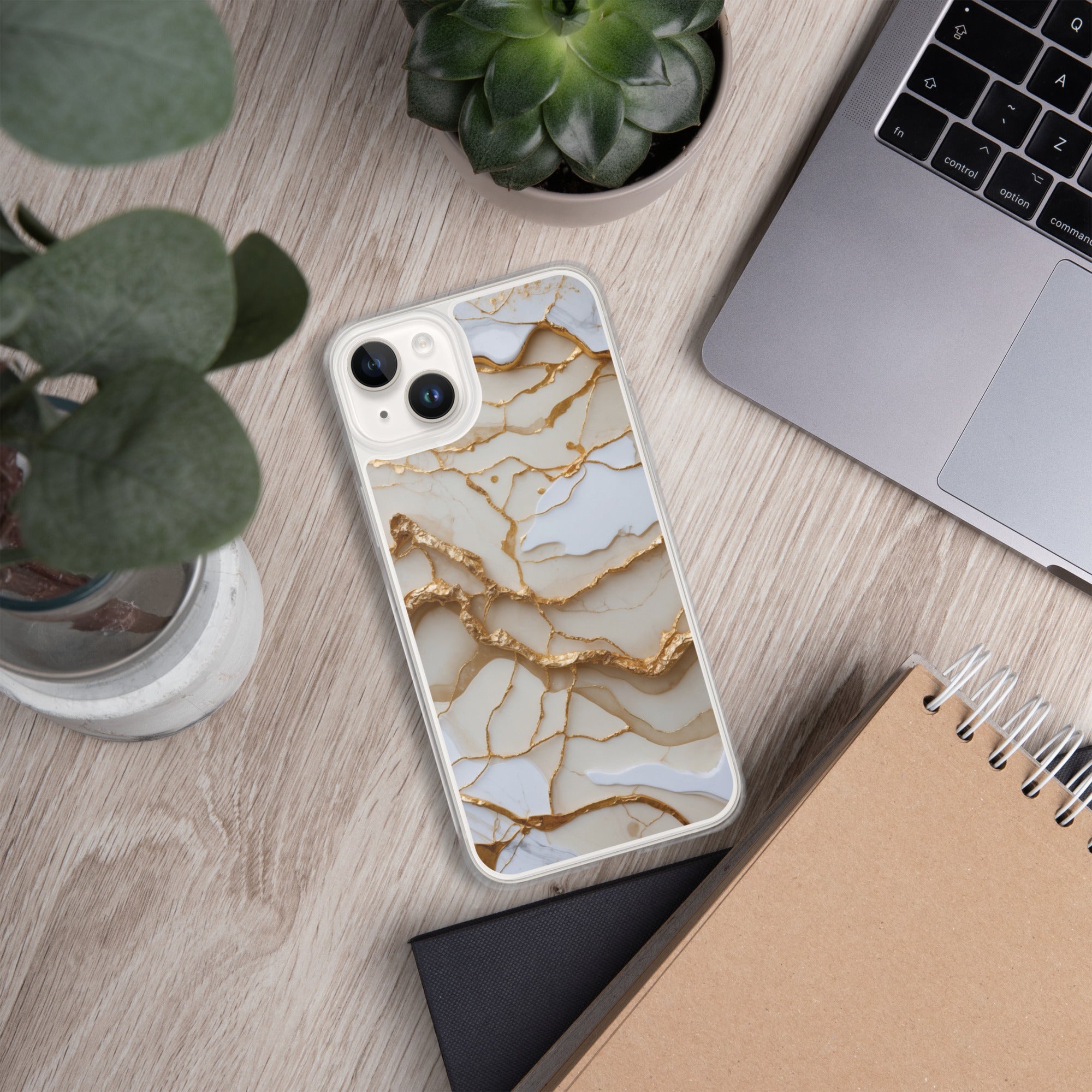 Ivory Golden Marble Elegance Clear Case for iPhone 14 Plus