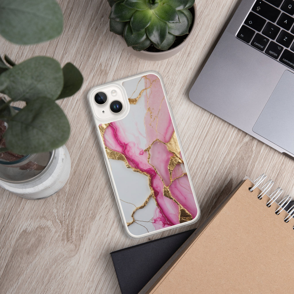 Pink Golden Marble Luxe Clear Case for iPhone 14 Plus
