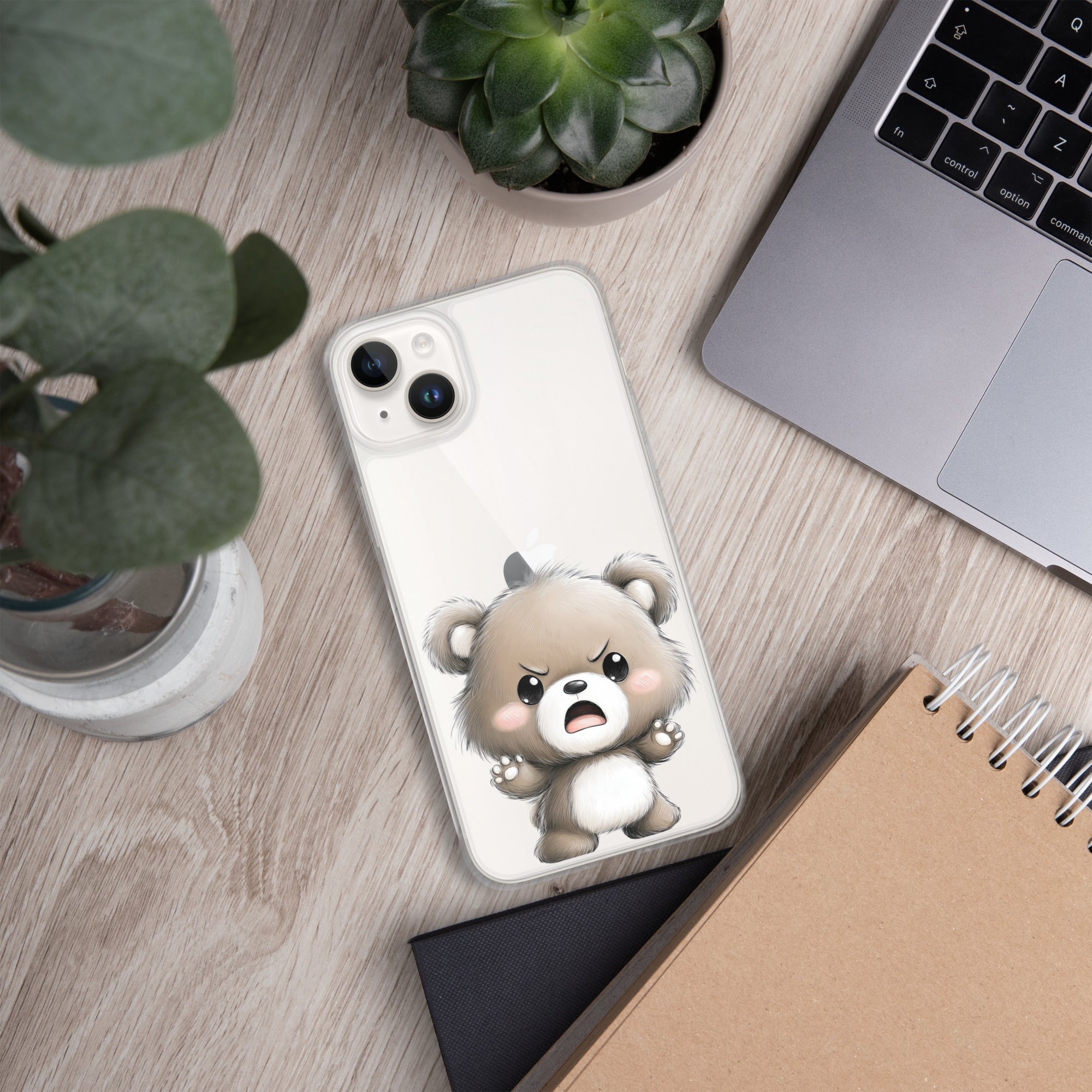 Angry Cute Bear Clear Case for iPhone 14 Plus - Funny Kawaii Bear Protective Cover