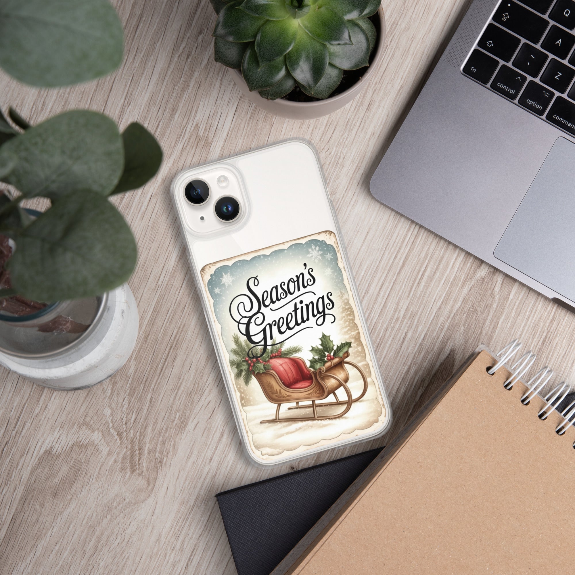 Season’s Greetings Vintage Holiday Clear Case for iPhone 14 Plus