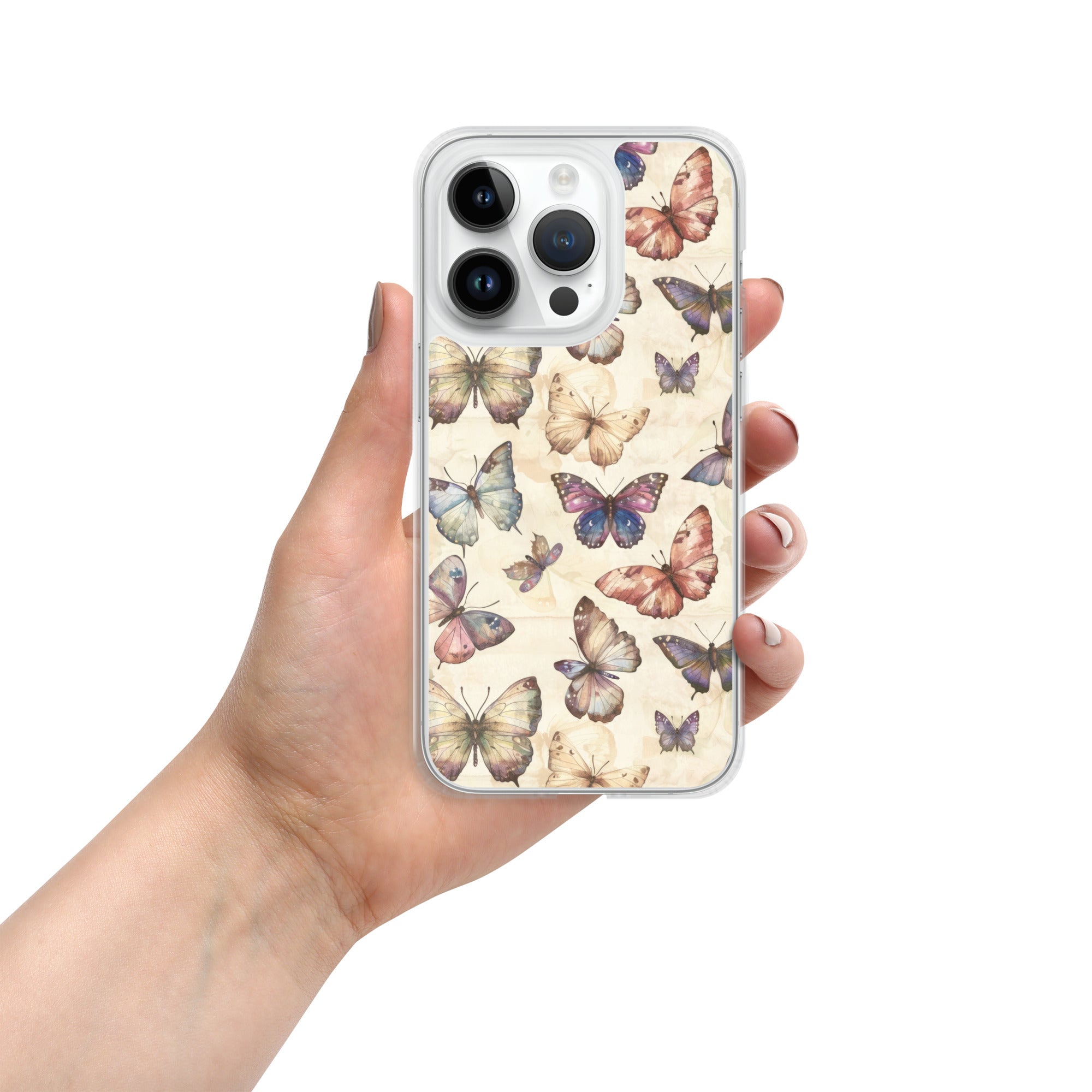 Butterfly Garden Clear Case for iPhone 14 Pro - Elegant Pastel Butterfly Protective Cover